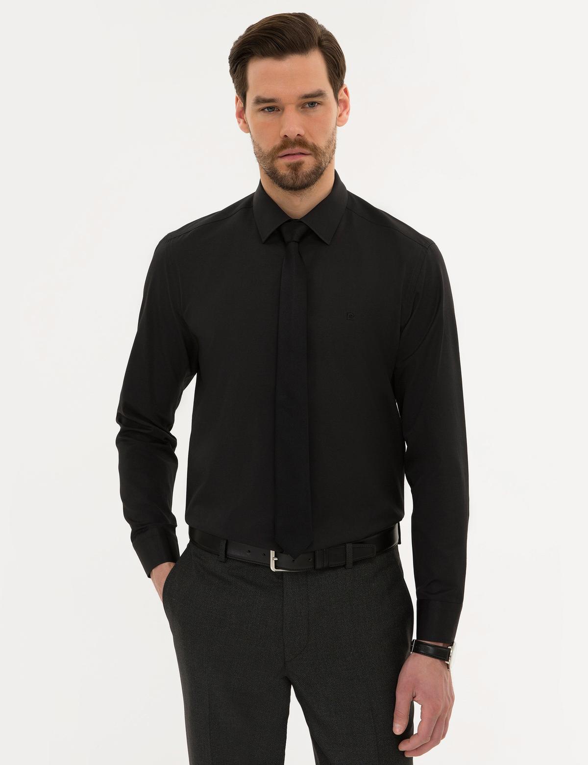 Siyah Slim Fit Armürlü Gömlek