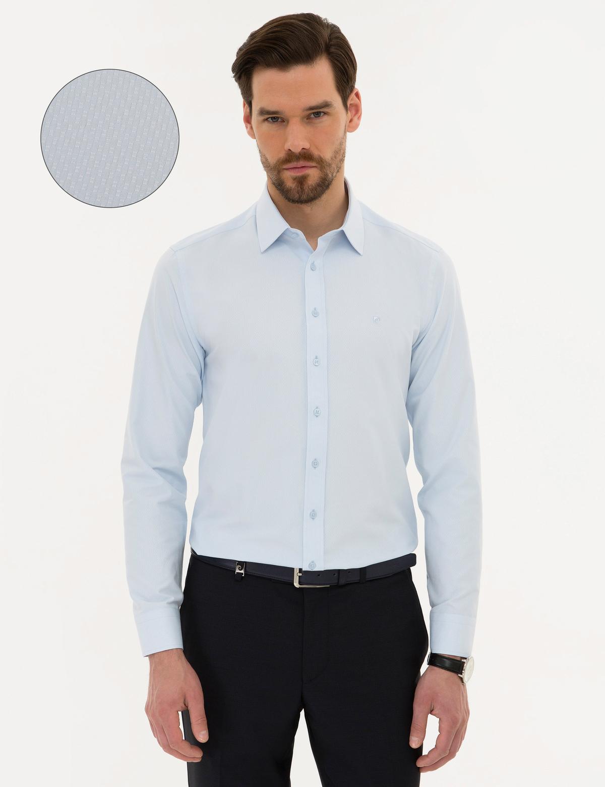 Açık Mavi Slim Fit Armürlü Gömlek