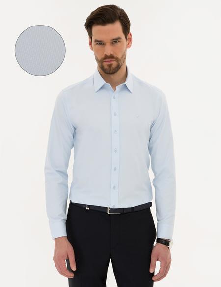 Açık Mavi Slim Fit Armürlü Gömlek