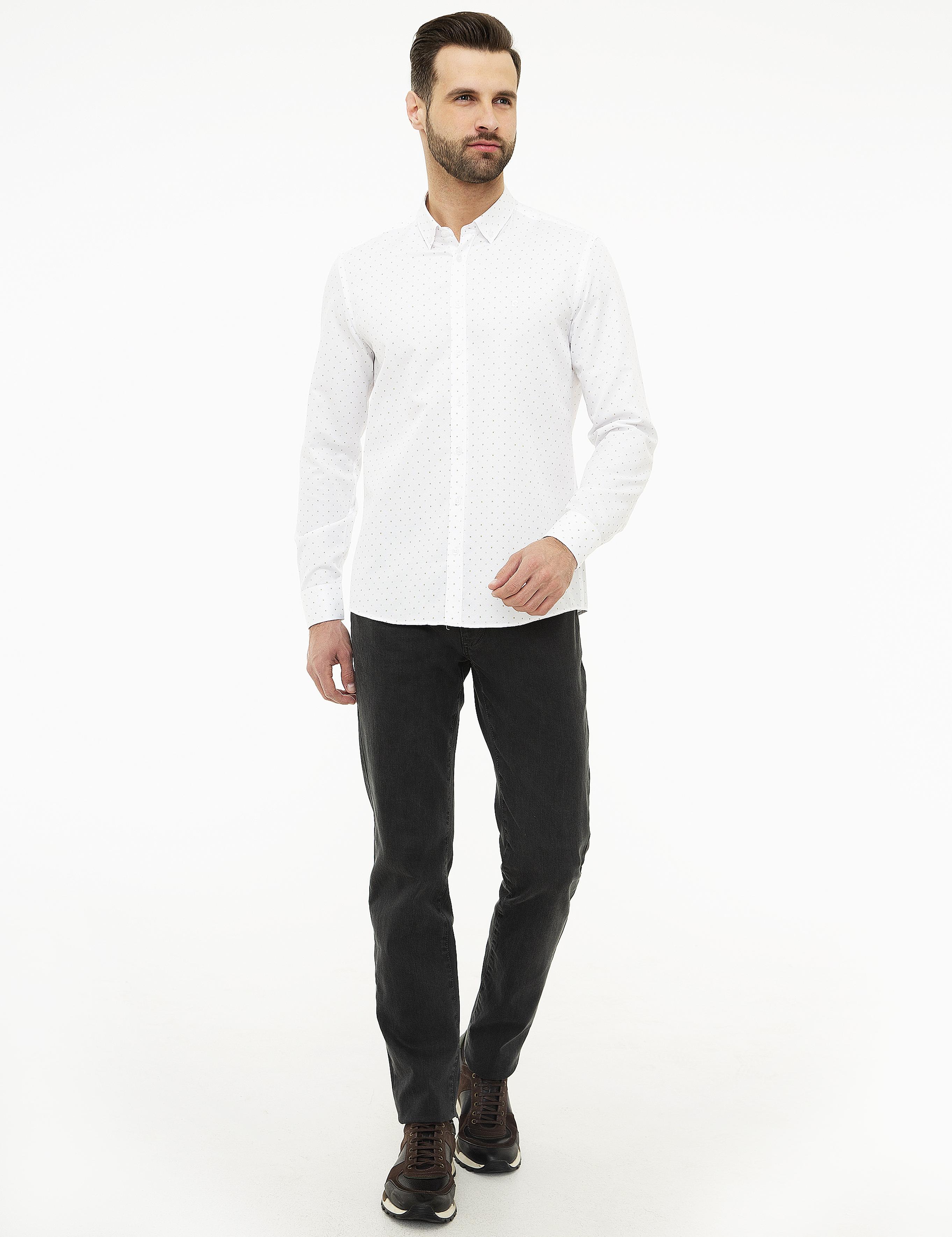 Bej Slim Fit Uzun Kollu Gömlek