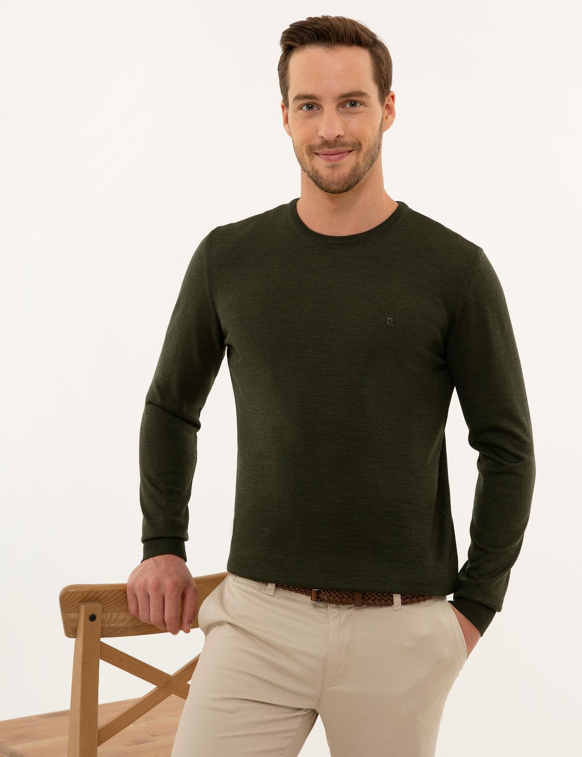 Yeşil Slim Fit Basic Kazak