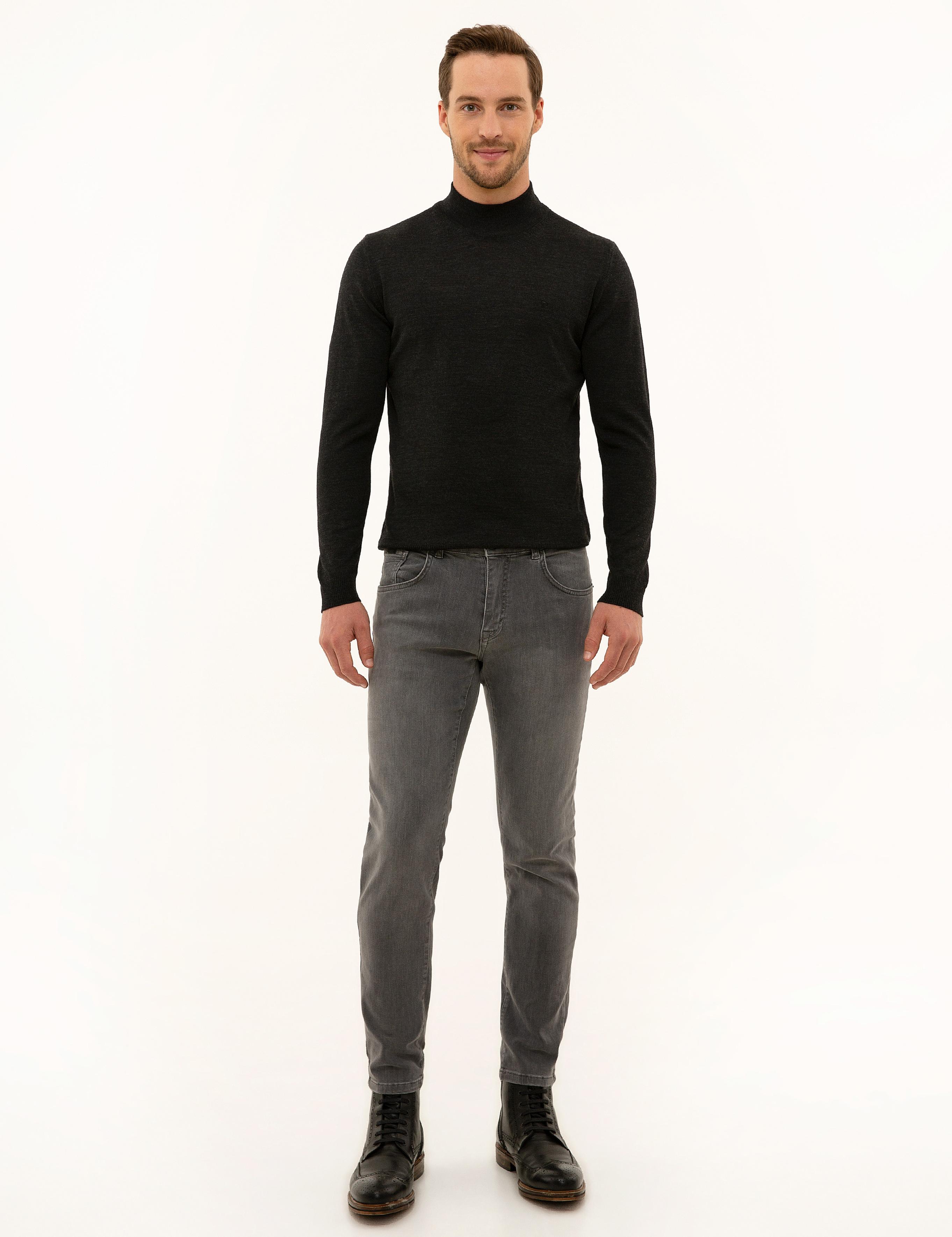 Antrasit Melanj Slim Fit Basic Kazak