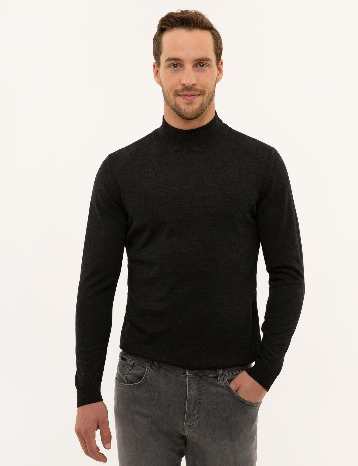 Antrasit Melanj Slim Fit Basic Kazak