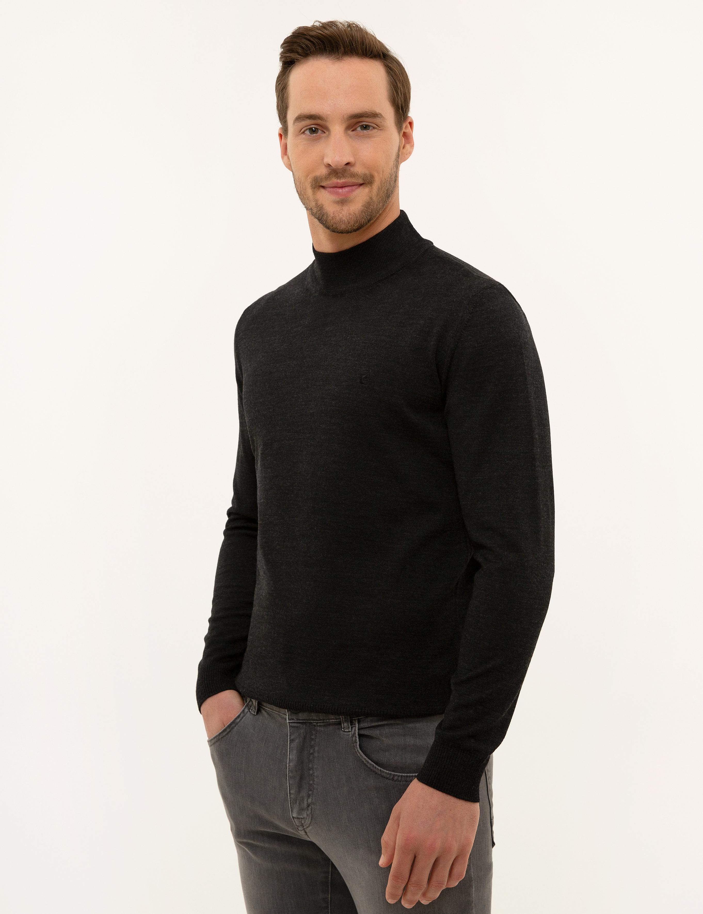 Antrasit Melanj Slim Fit Basic Kazak