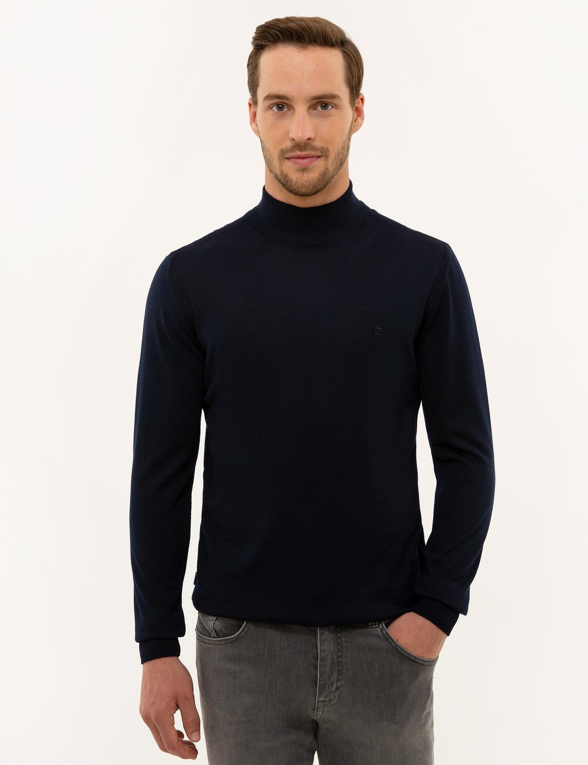 Lacivert Slim Fit Yarım Balıkçı Yaka Basic Triko Kazak