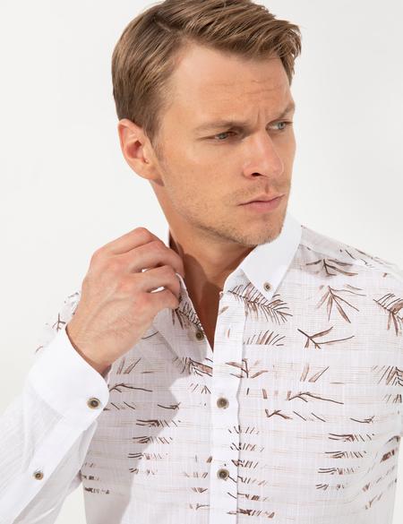 Kahverengi Slim Fit Uzun Kollu Gömlek