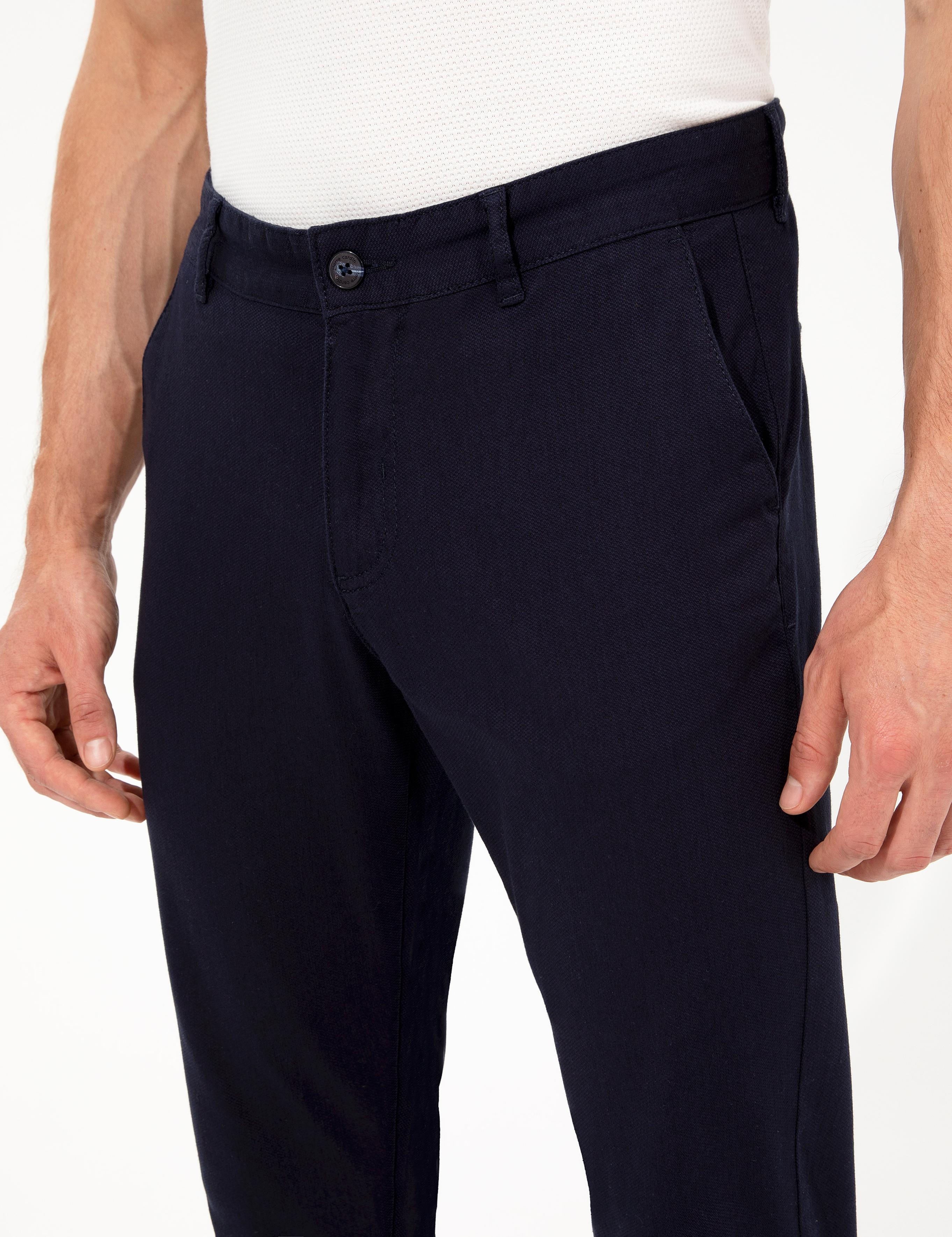 Lacivert Slim Fit Kanvas Pantolon