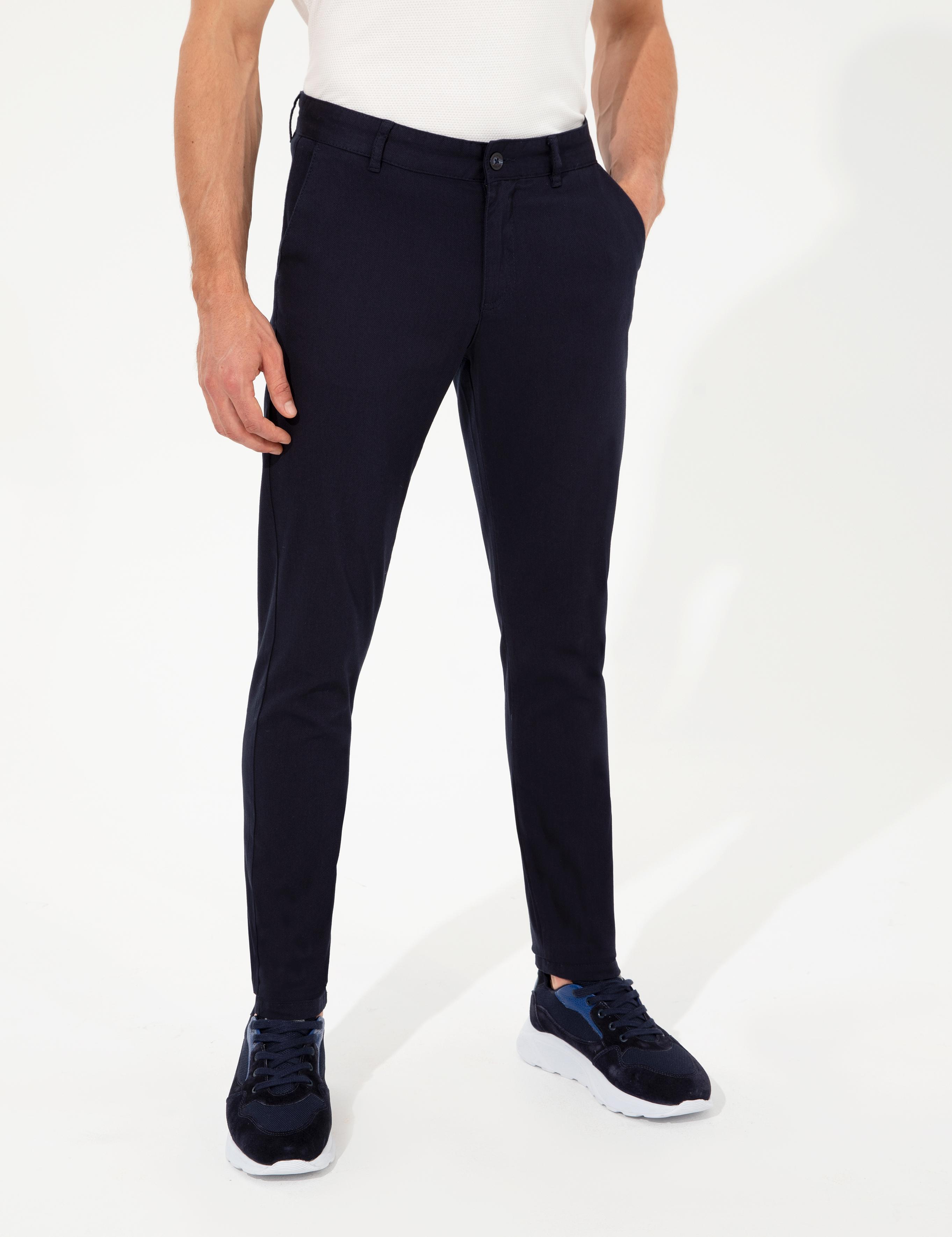 Lacivert Slim Fit Kanvas Pantolon