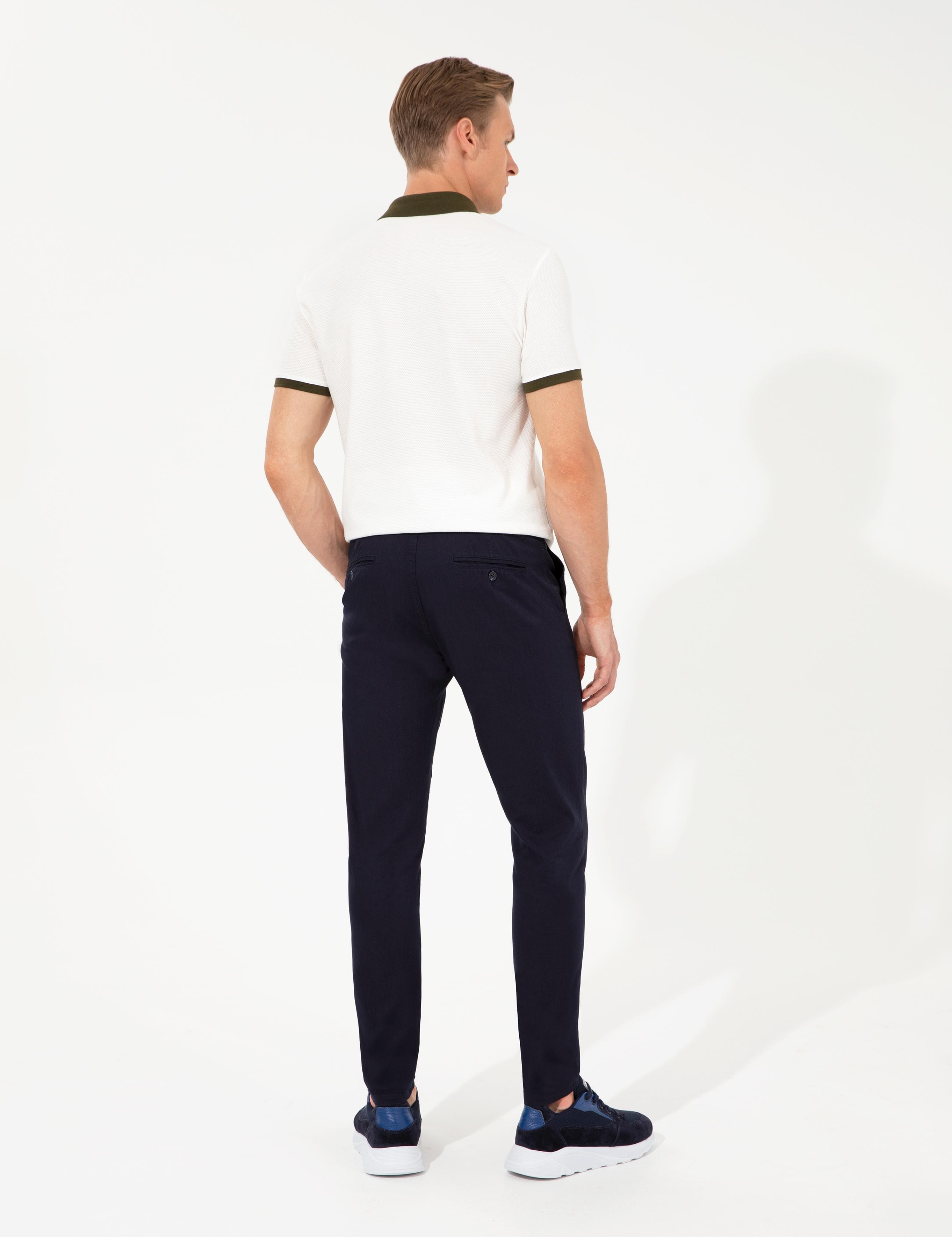 Lacivert Slim Fit Kanvas Pantolon