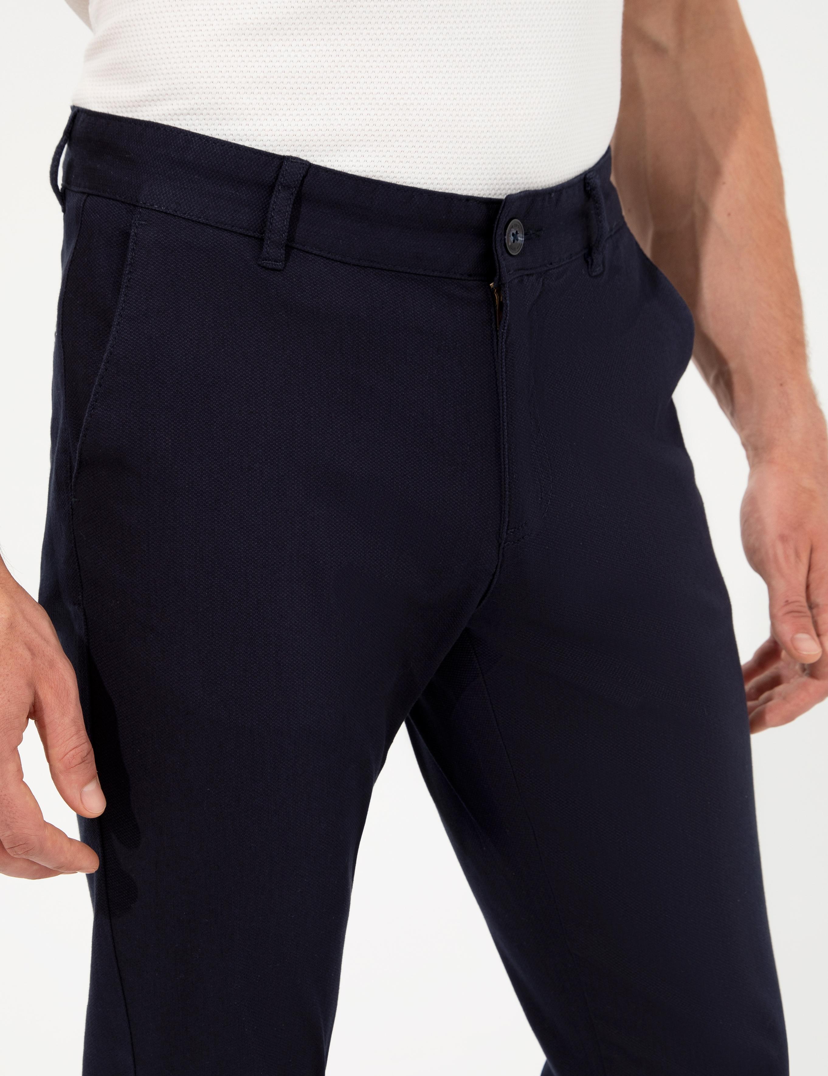 Lacivert Slim Fit Kanvas Pantolon