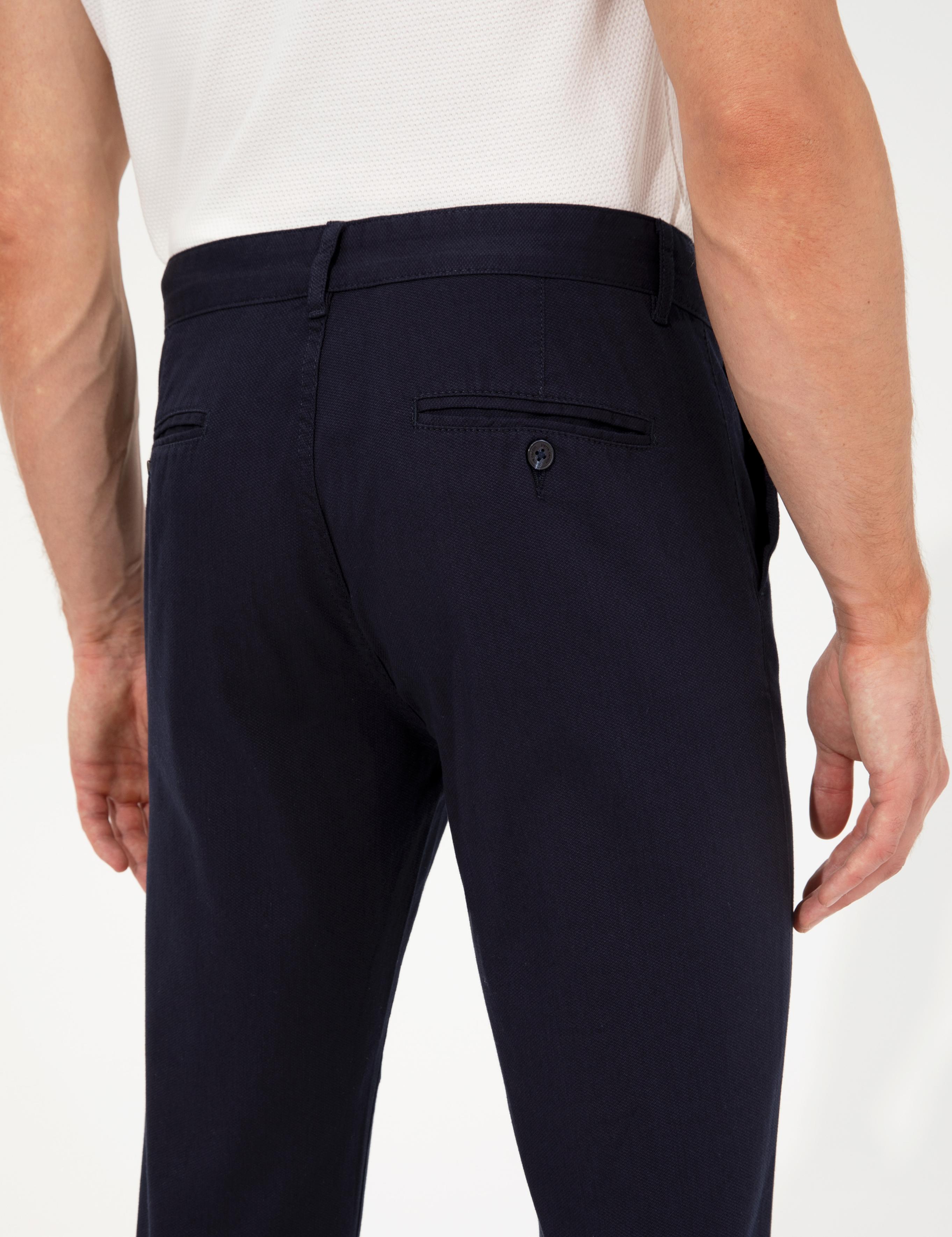 Lacivert Slim Fit Kanvas Pantolon