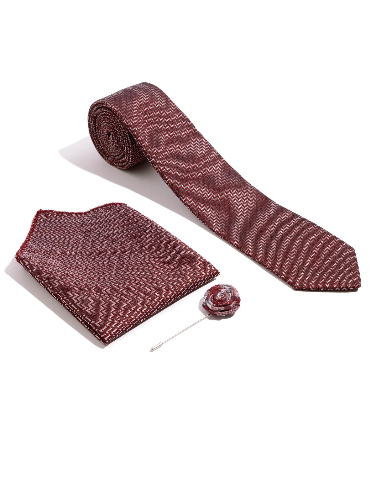 Bordo 3'lü Kravat Mendil Set