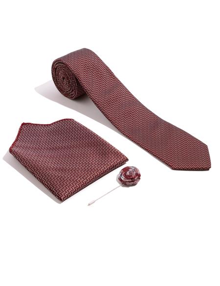 Bordo 3'lü Kravat Mendil Set