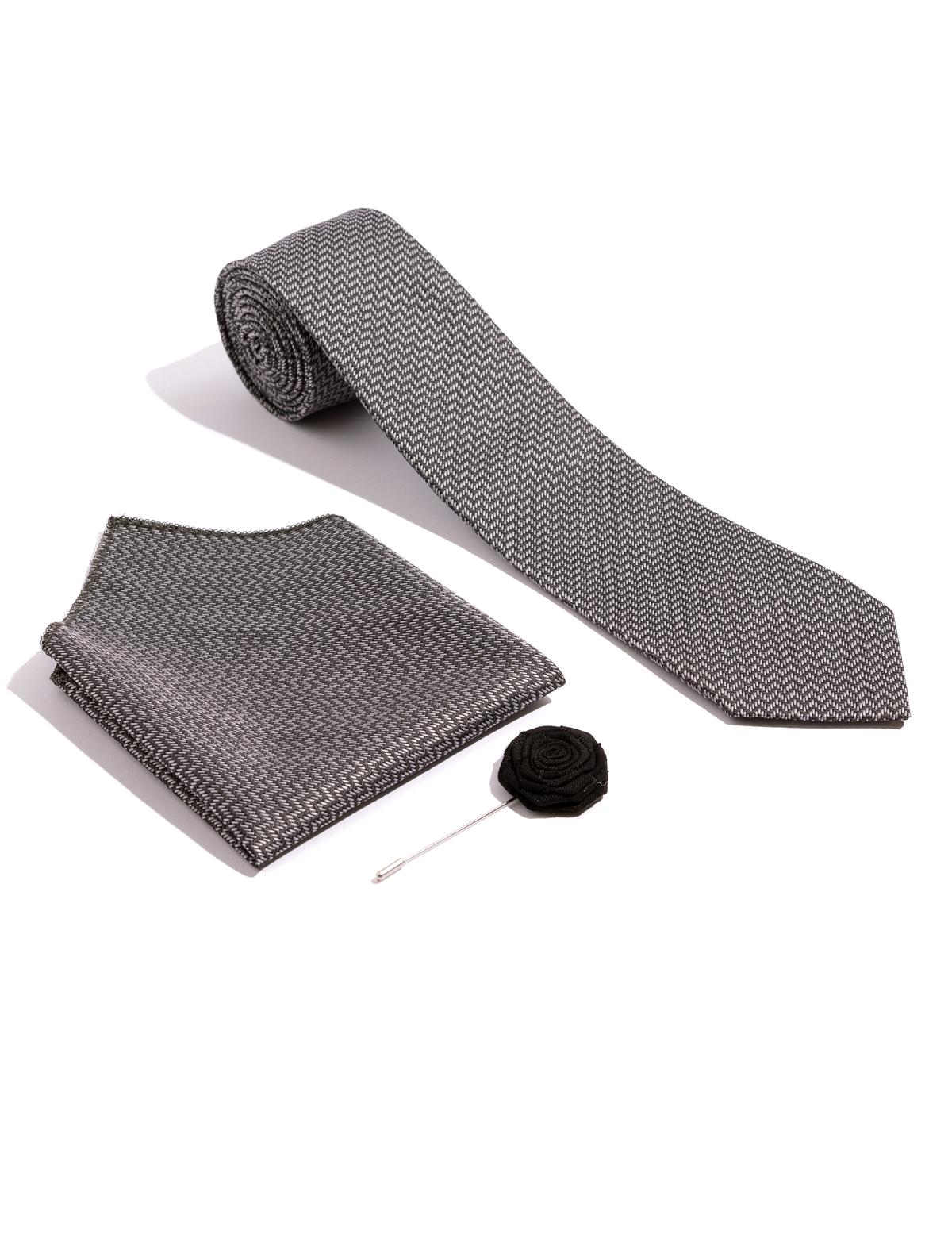 Siyah 3'lü Kravat Mendil Set