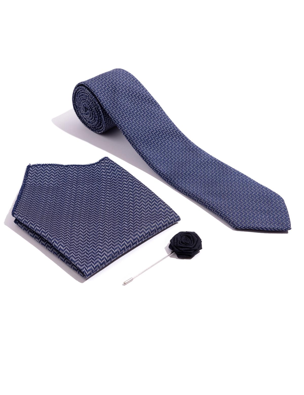 Lacivert 3'lü Kravat Mendil Set