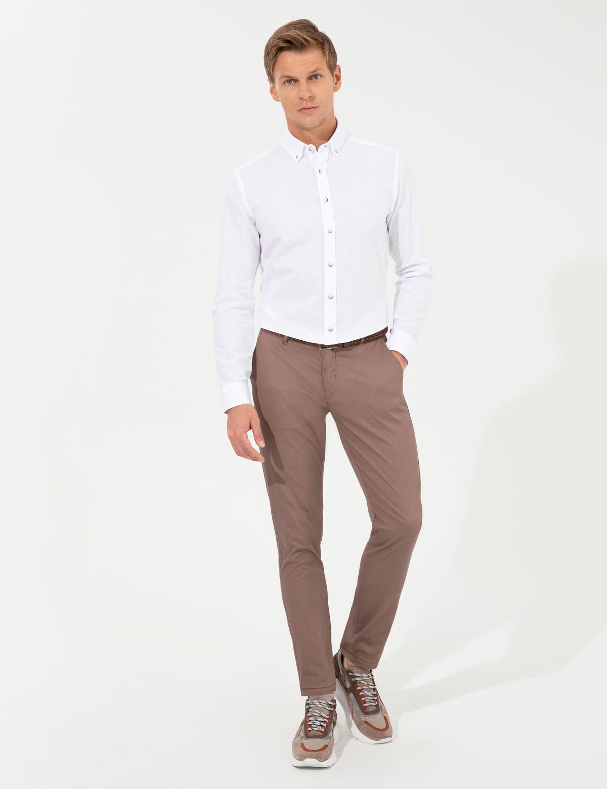 Kahverengi Slim Fit Kanvas Pantolon