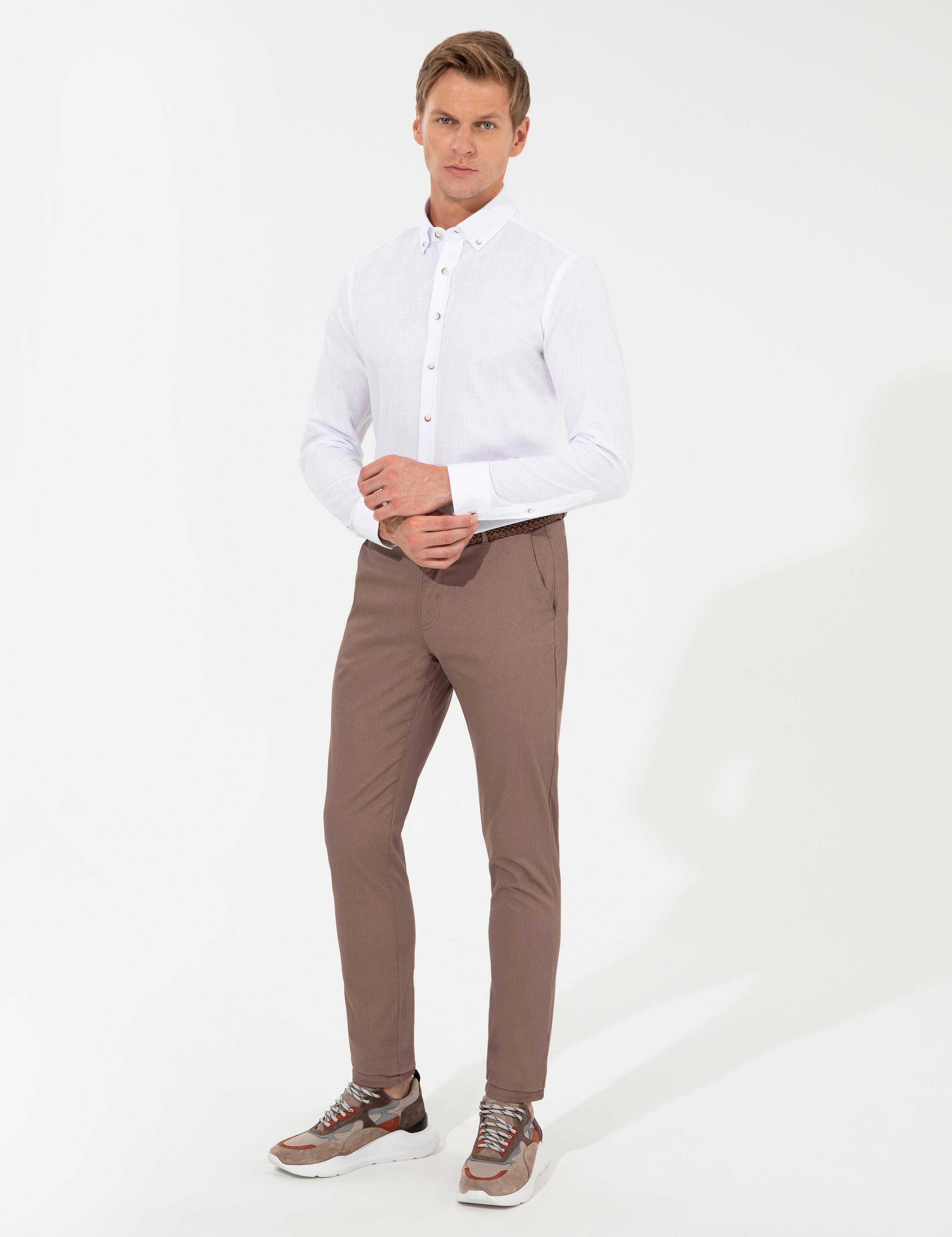 Kahverengi Slim Fit Kanvas Pantolon