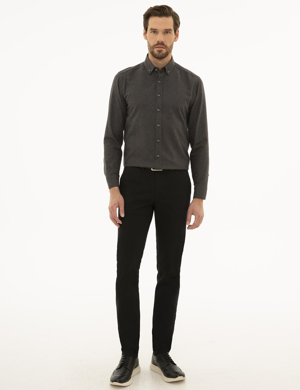 Siyah Slim Fit Kanvas Pantolon