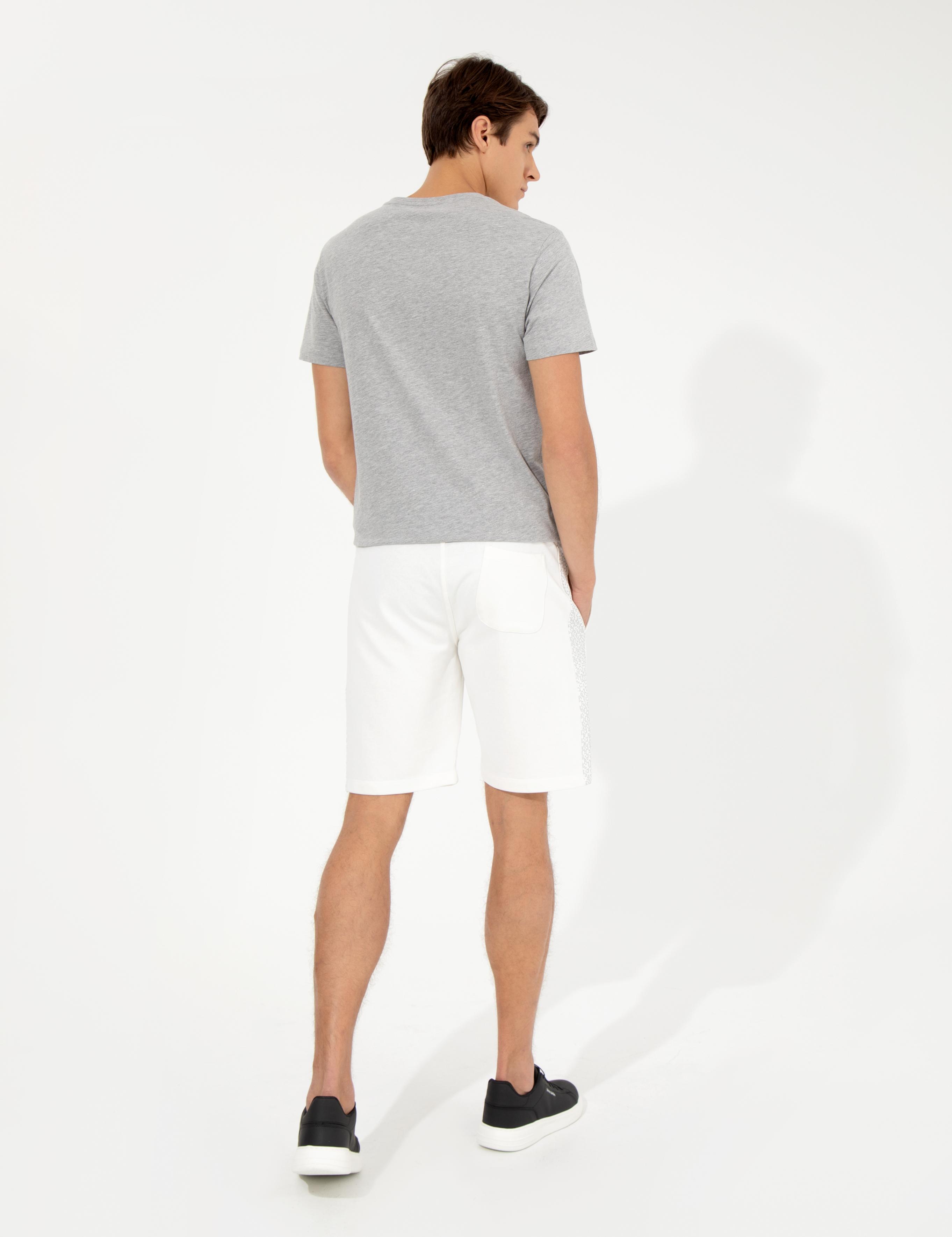 Ekru Slim Fit Örme Şort