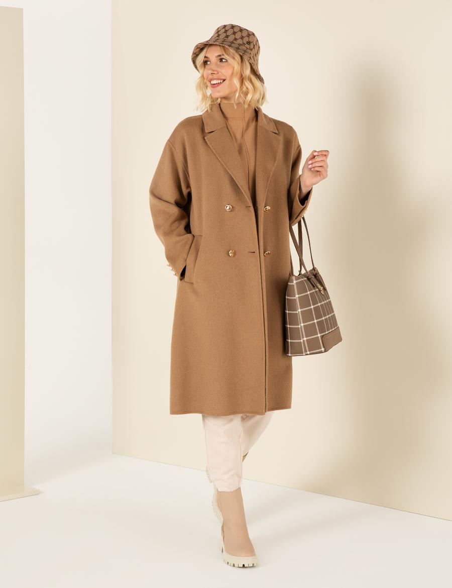 Camel Oversize Kaşe Kaban