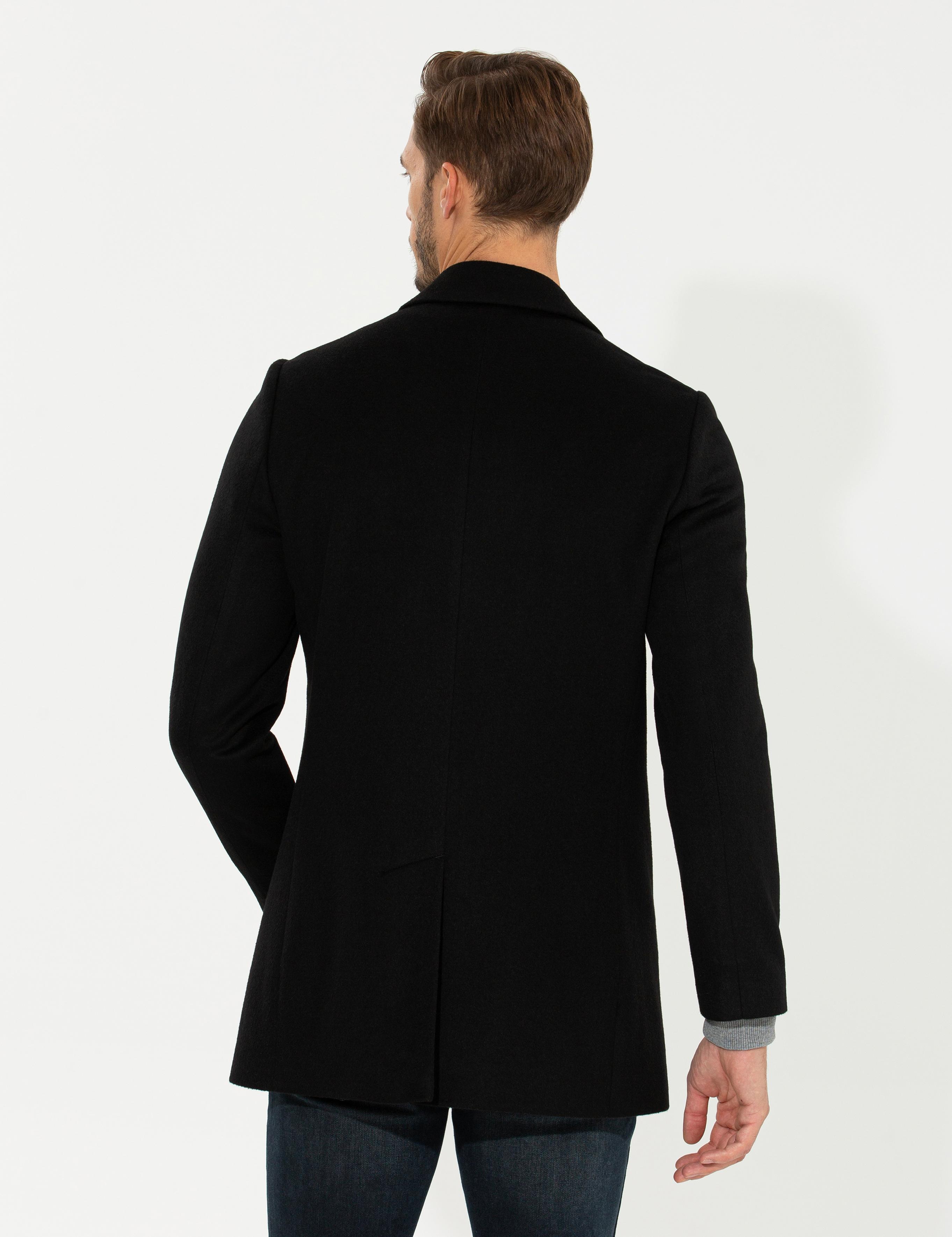 Siyah Ex. Slim Fit Kaşe Kaban
