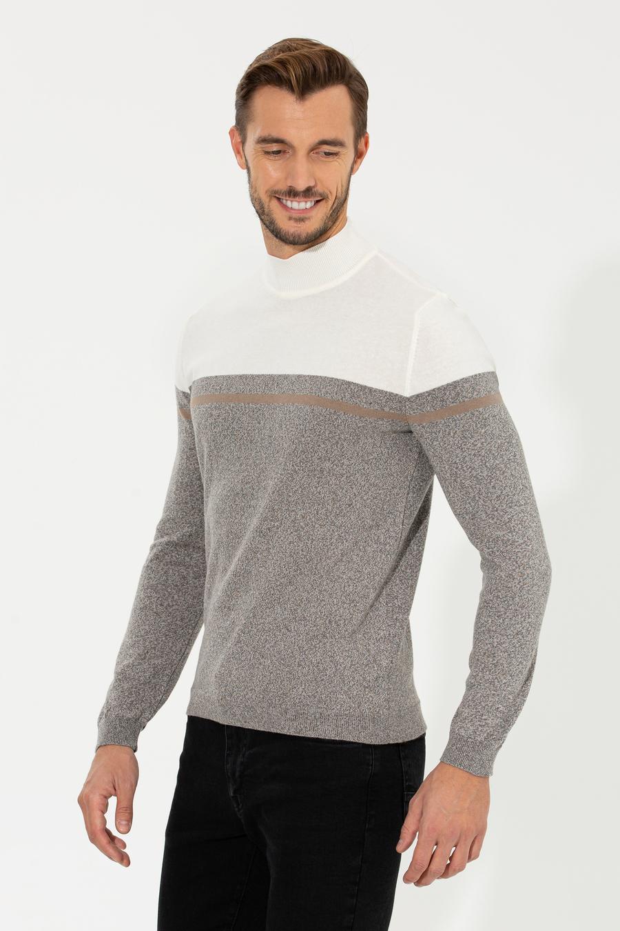 Vizon Melanj Slim Fit Triko Kazak_3