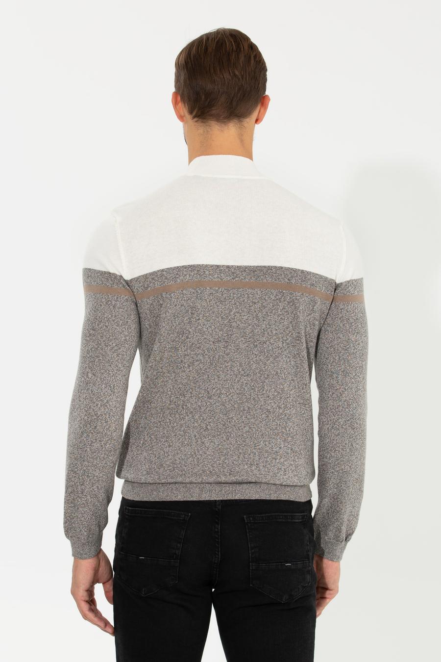 Vizon Melanj Slim Fit Triko Kazak_4
