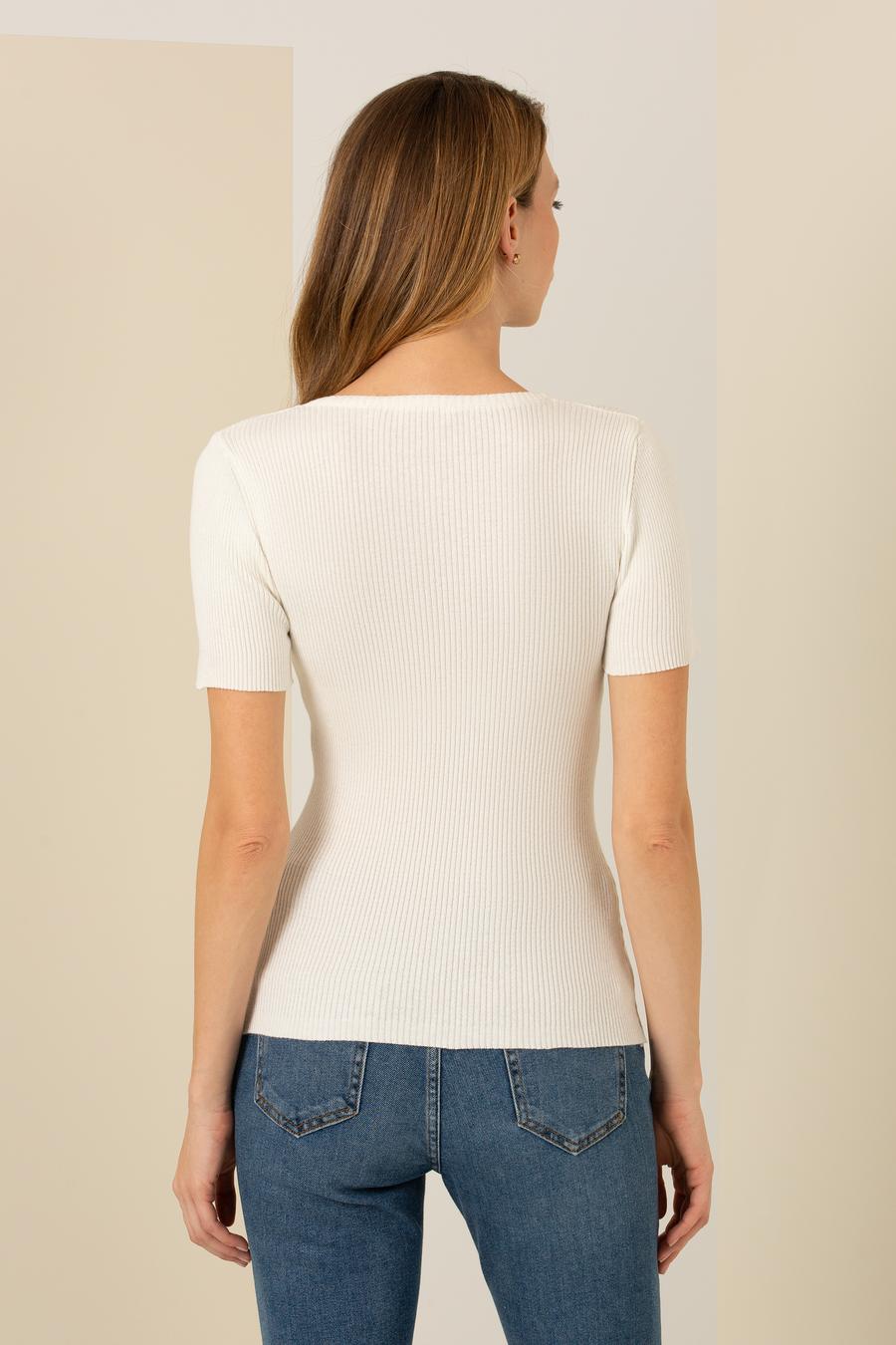 Ekru Slim Fit Triko Kazak_4