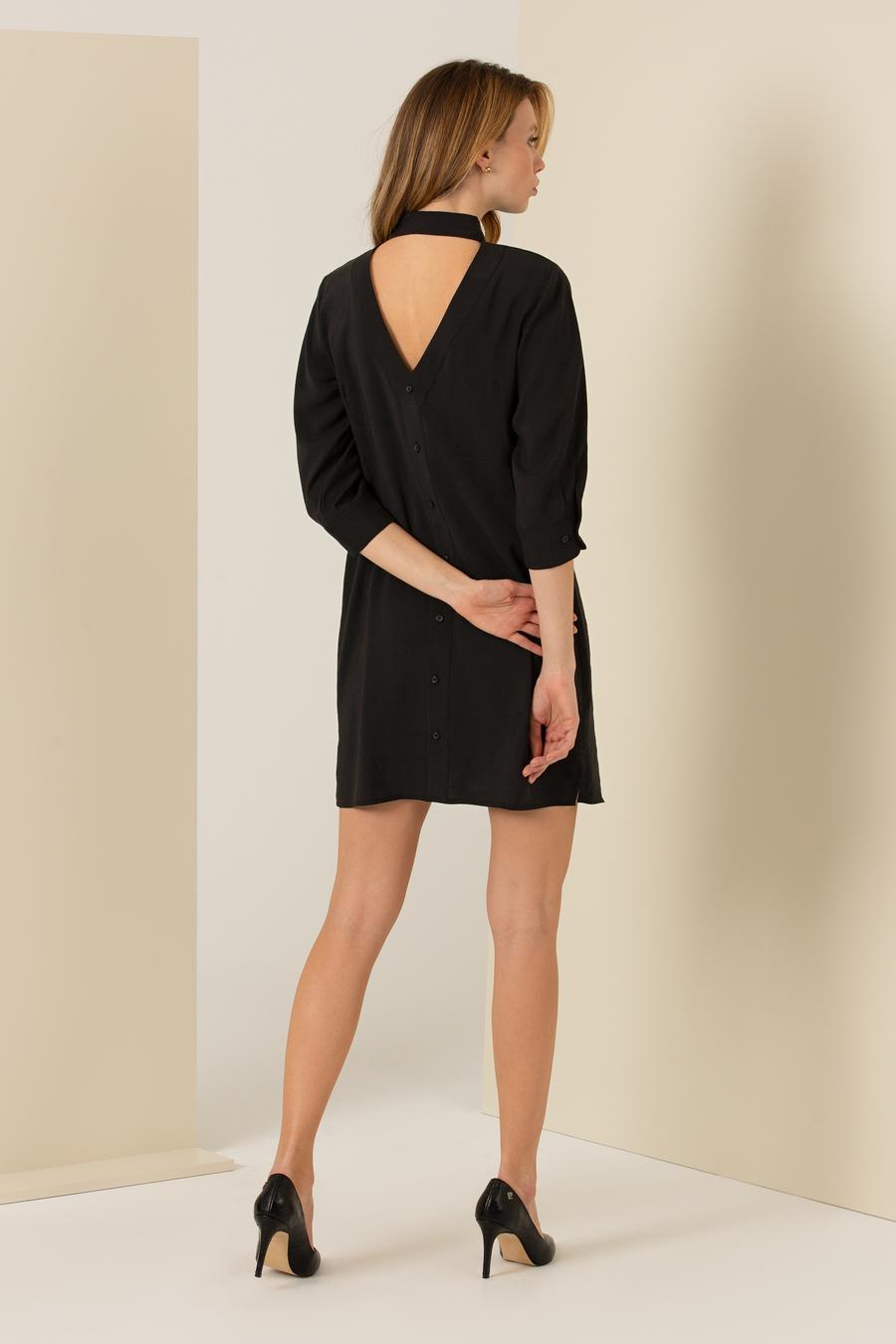 Siyah Slim Fit Dokuma Elbise_4