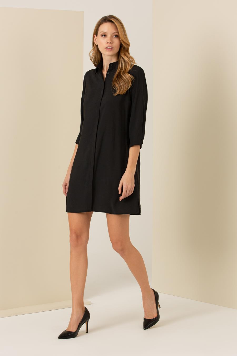 Siyah Slim Fit Dokuma Elbise_1