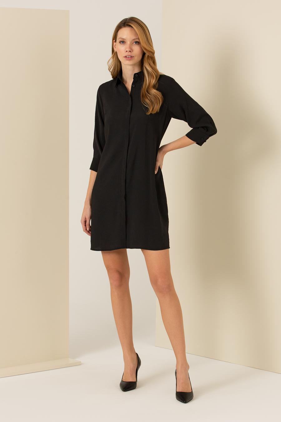 Siyah Slim Fit Dokuma Elbise_0