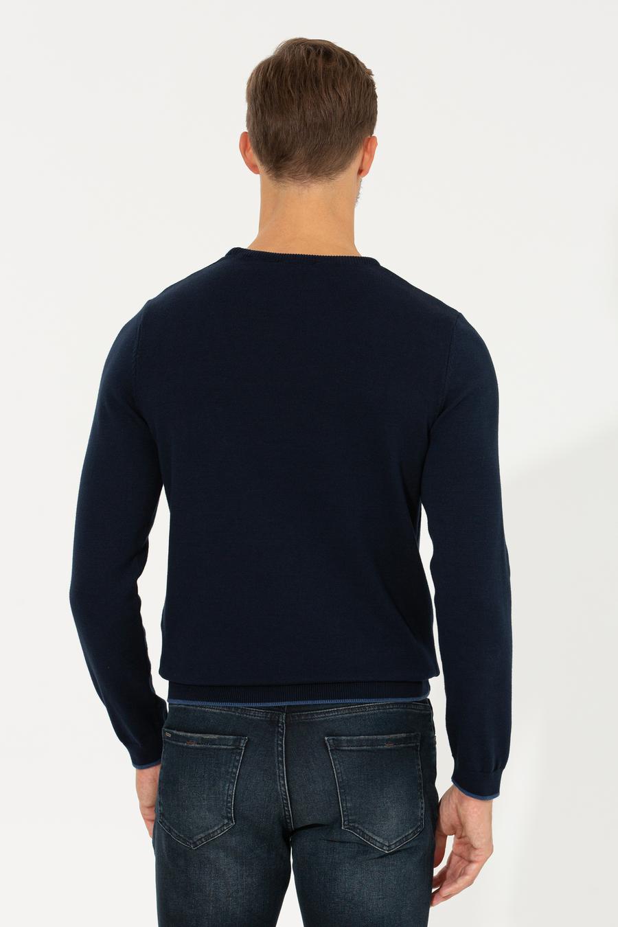 Lacivert Slim Fit Triko Kazak_4