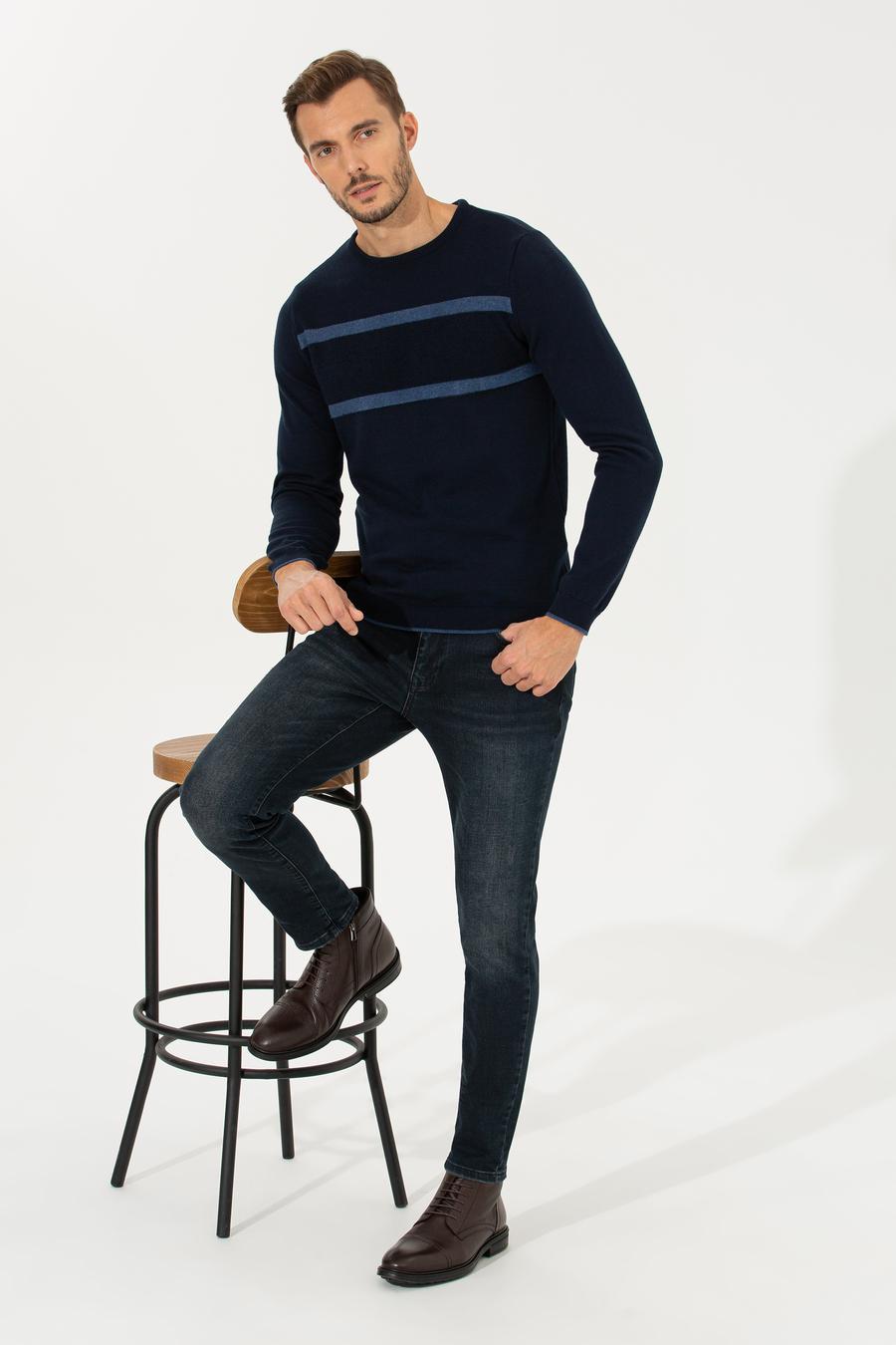Lacivert Slim Fit Triko Kazak_3