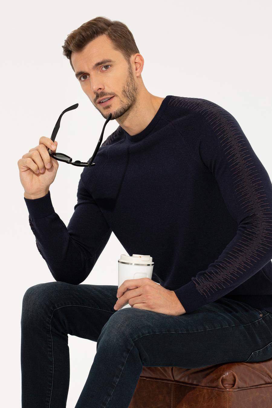 Lacivert Slim Fit Triko Kazak_2