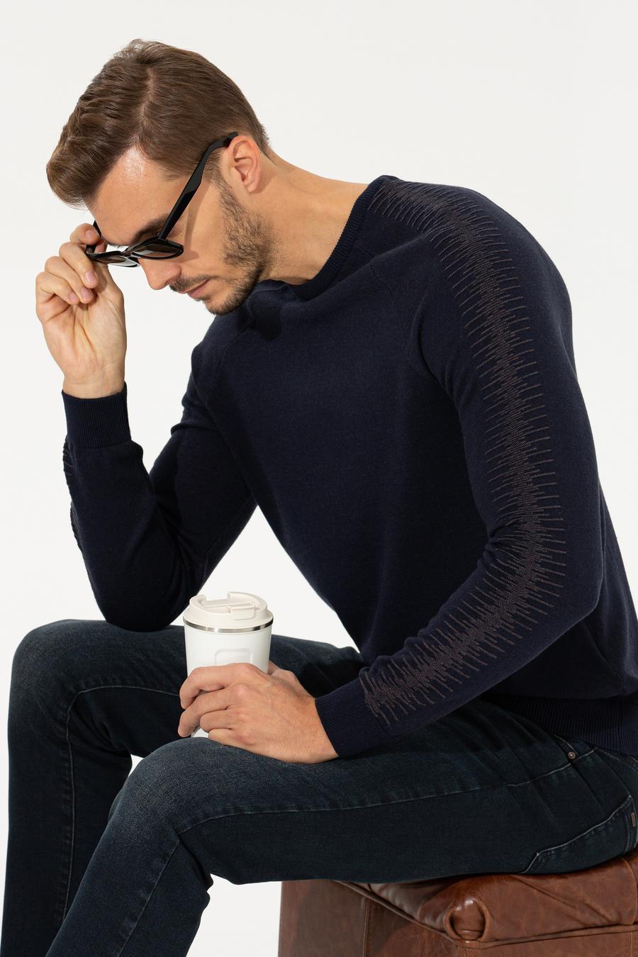 Lacivert Slim Fit Triko Kazak_0