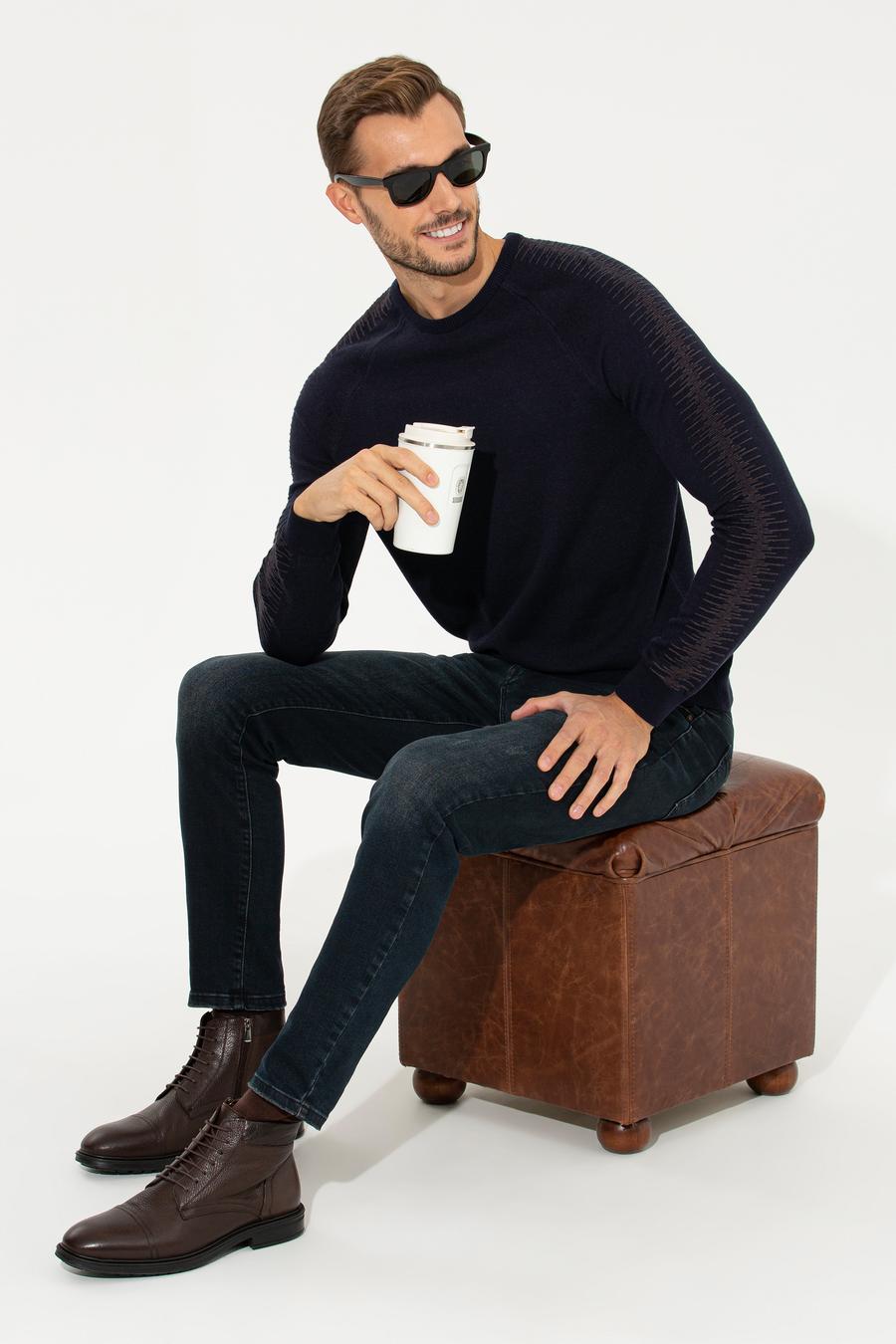 Lacivert Slim Fit Triko Kazak_3