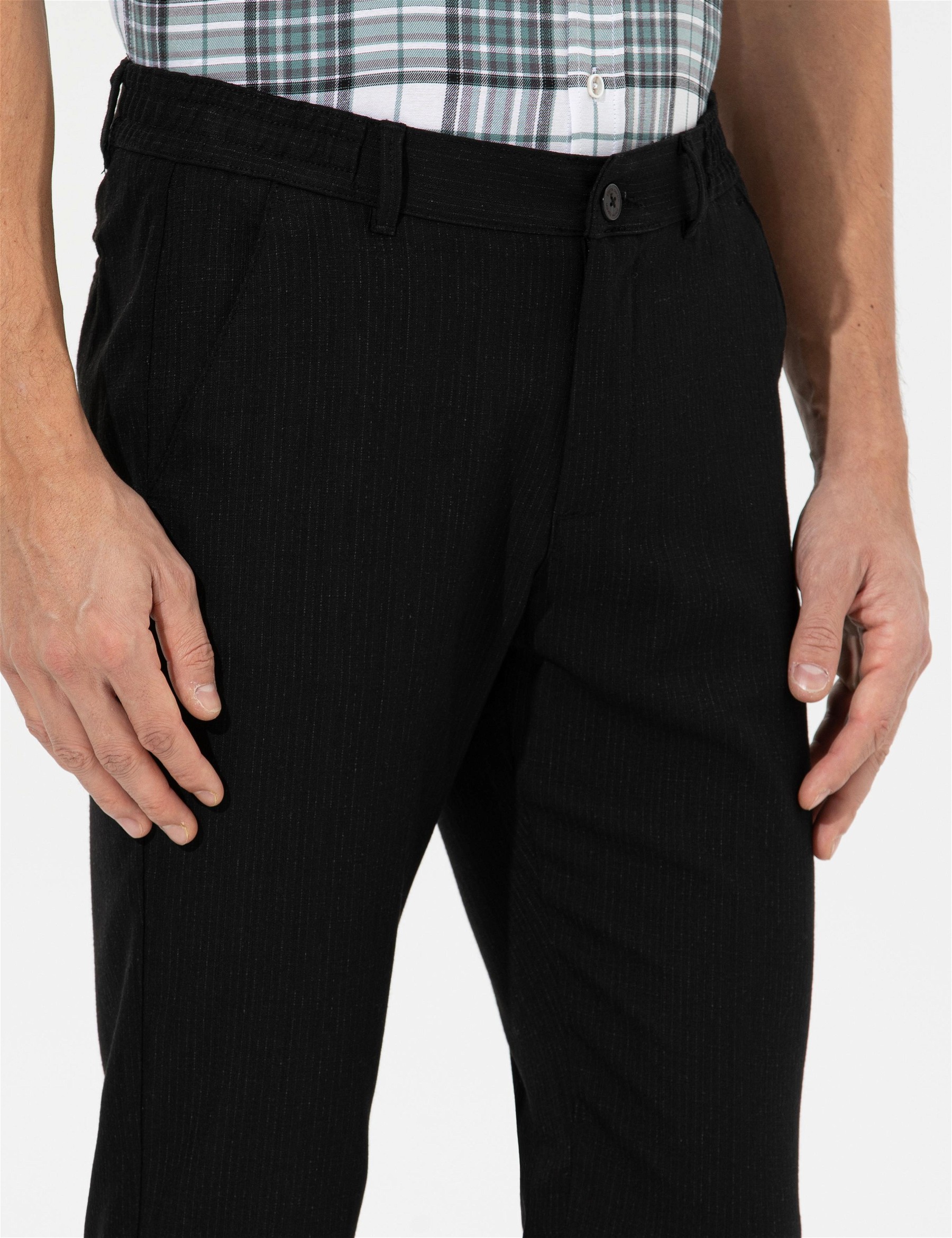 Siyah Slim Fit Beli Lastikli Kanvas Pantolon