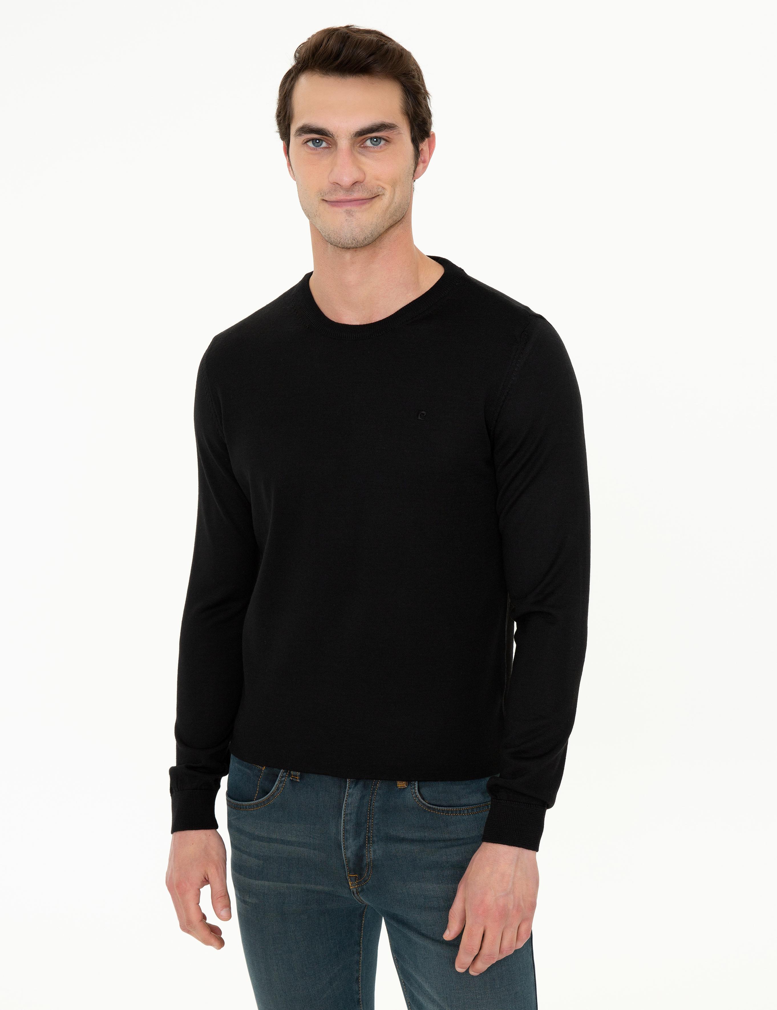 Siyah Regular Fit Basic Triko Kazak
