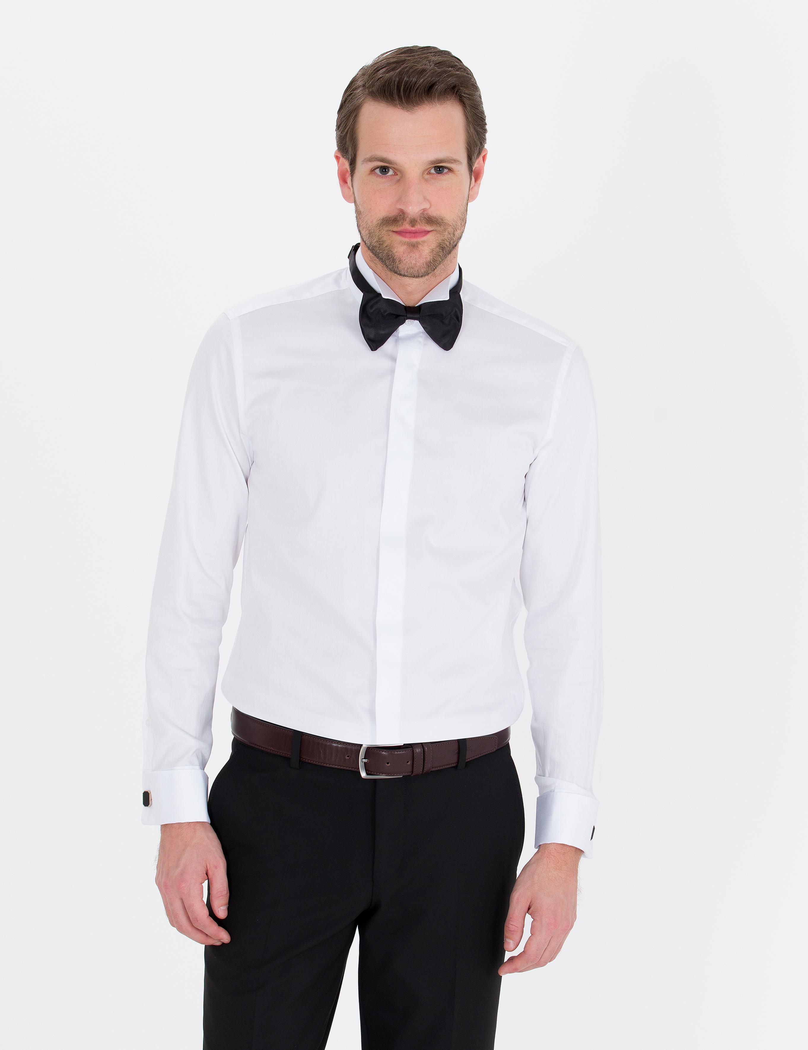 Beyaz Slim Fit Smokin Gömlek