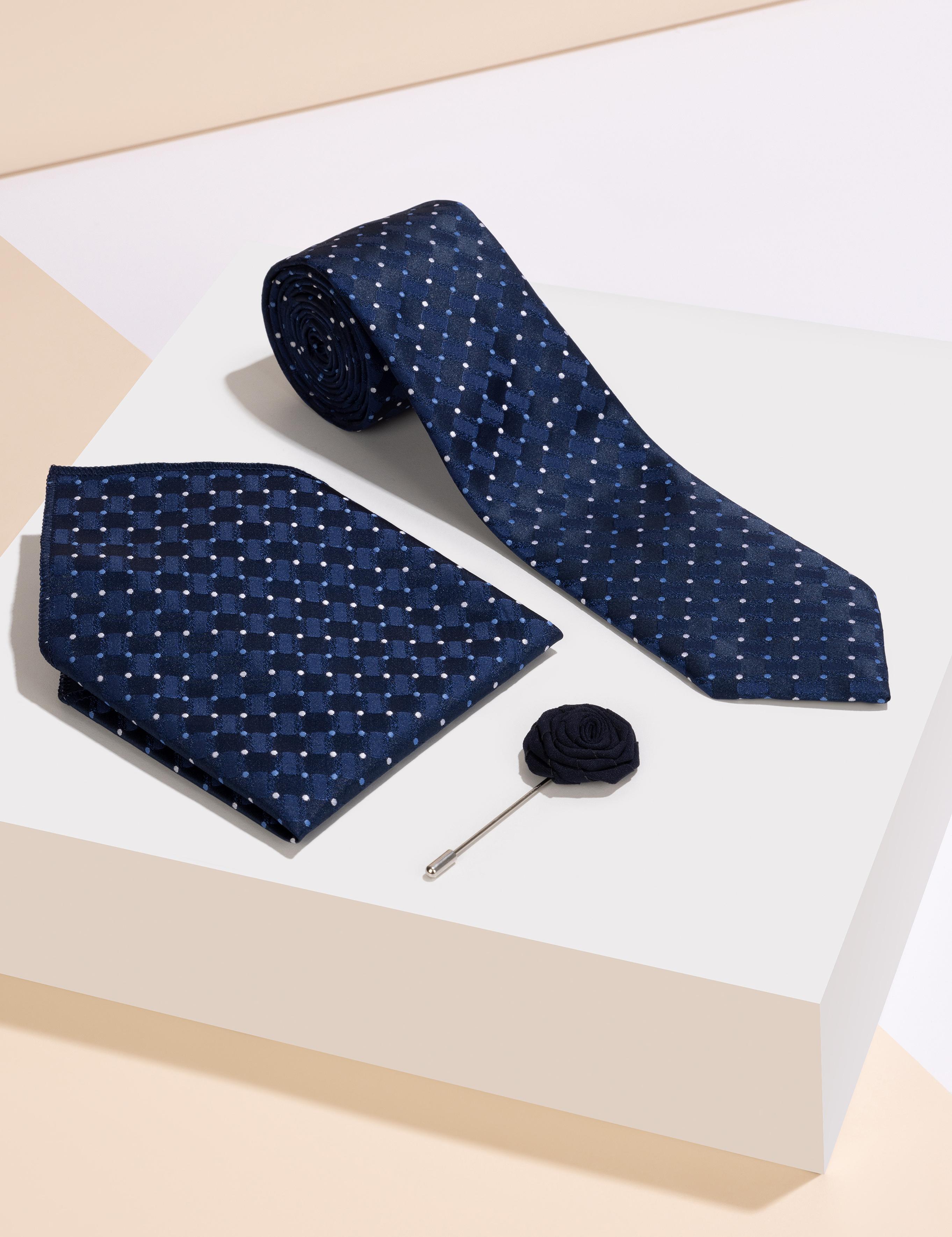 Lacivert 3'lü Kravat Mendil Set