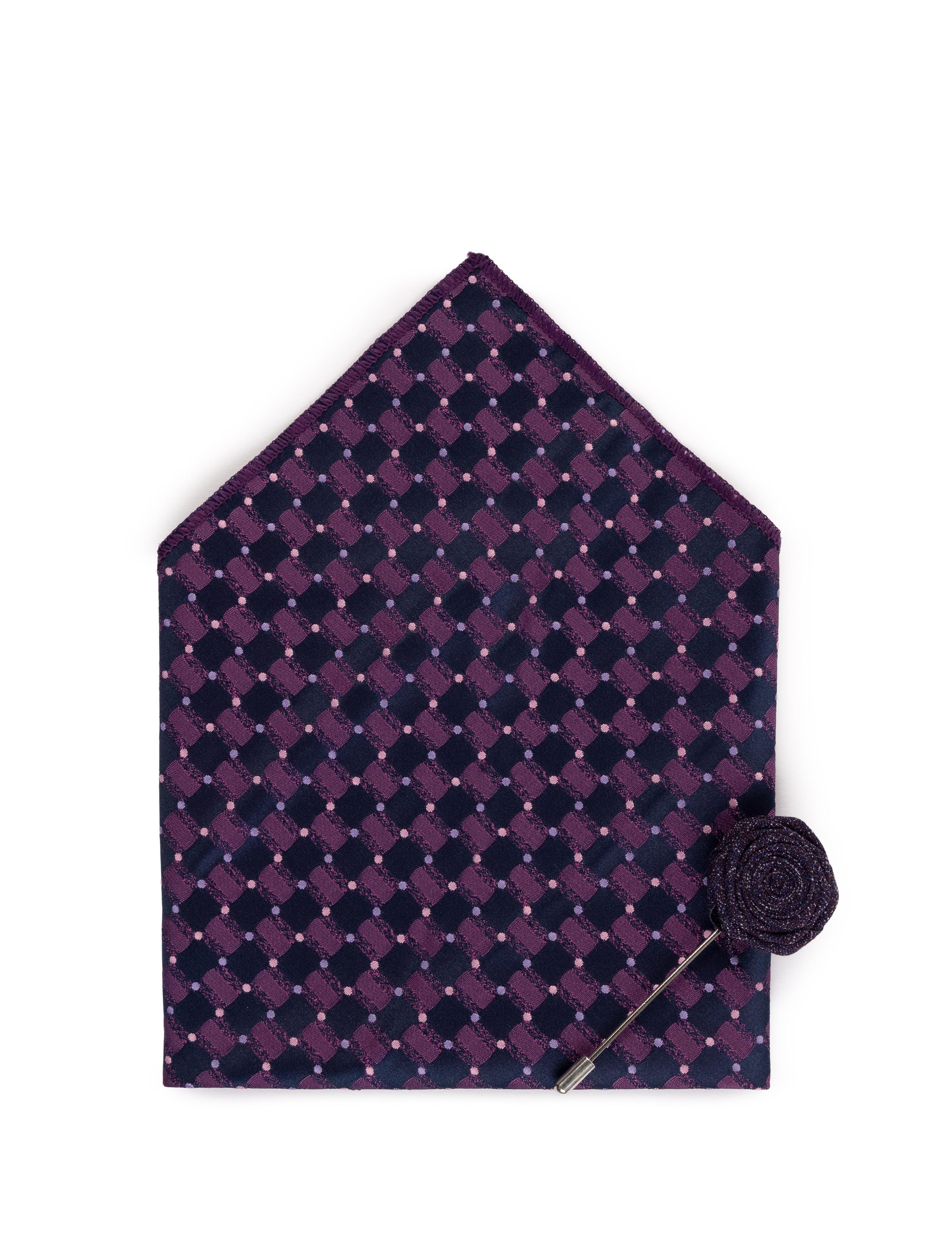 Mor 3'lü Kravat Mendil Set