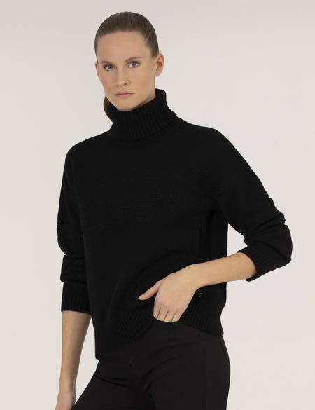 Siyah Comfort Fit Balıkçı Yaka Kazak