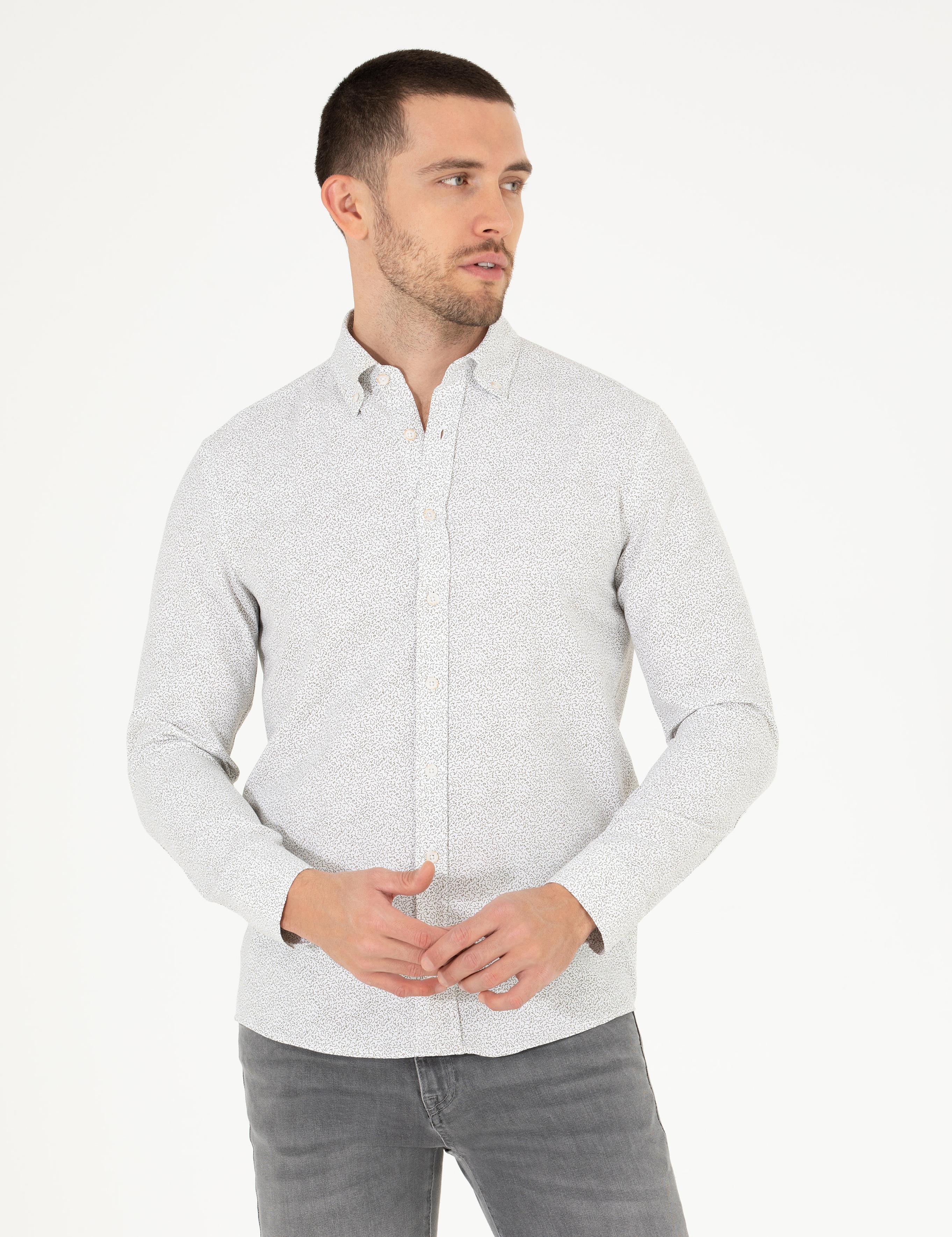 Haki Slim Fit Uzun Kollu Gömlek