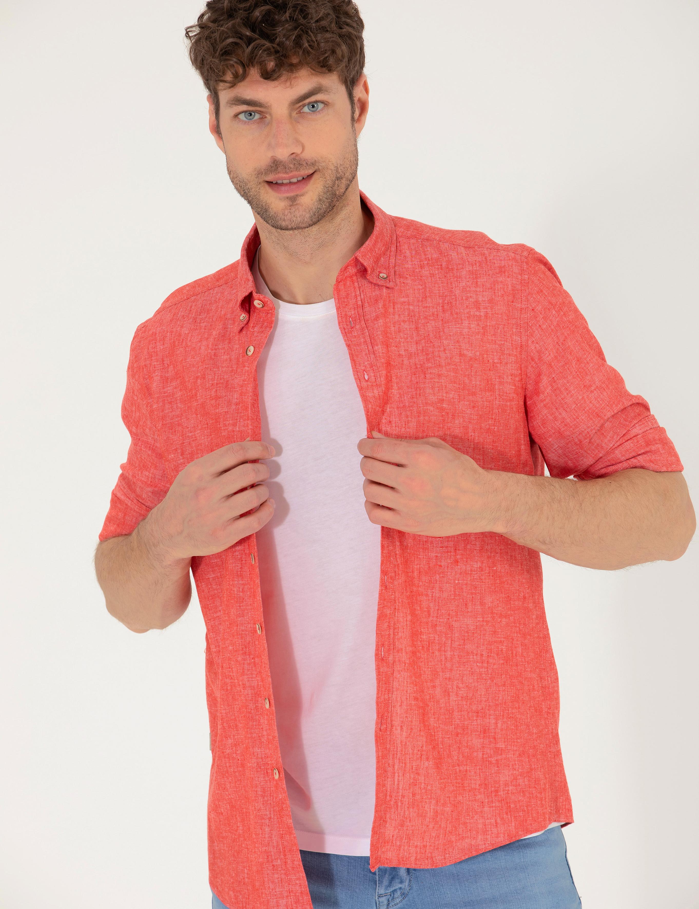 Kırmızı Regular Fit Uzun Kollu Gömlek