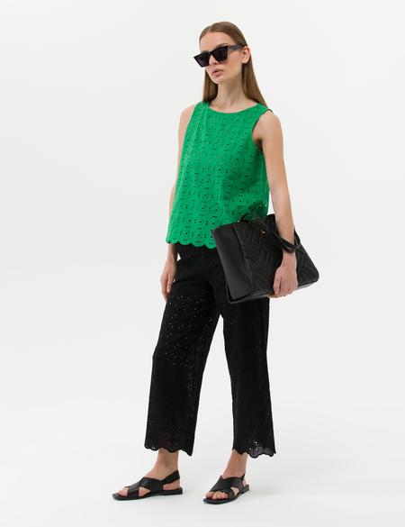 Siyah Brode Flare Cropped Pantolon