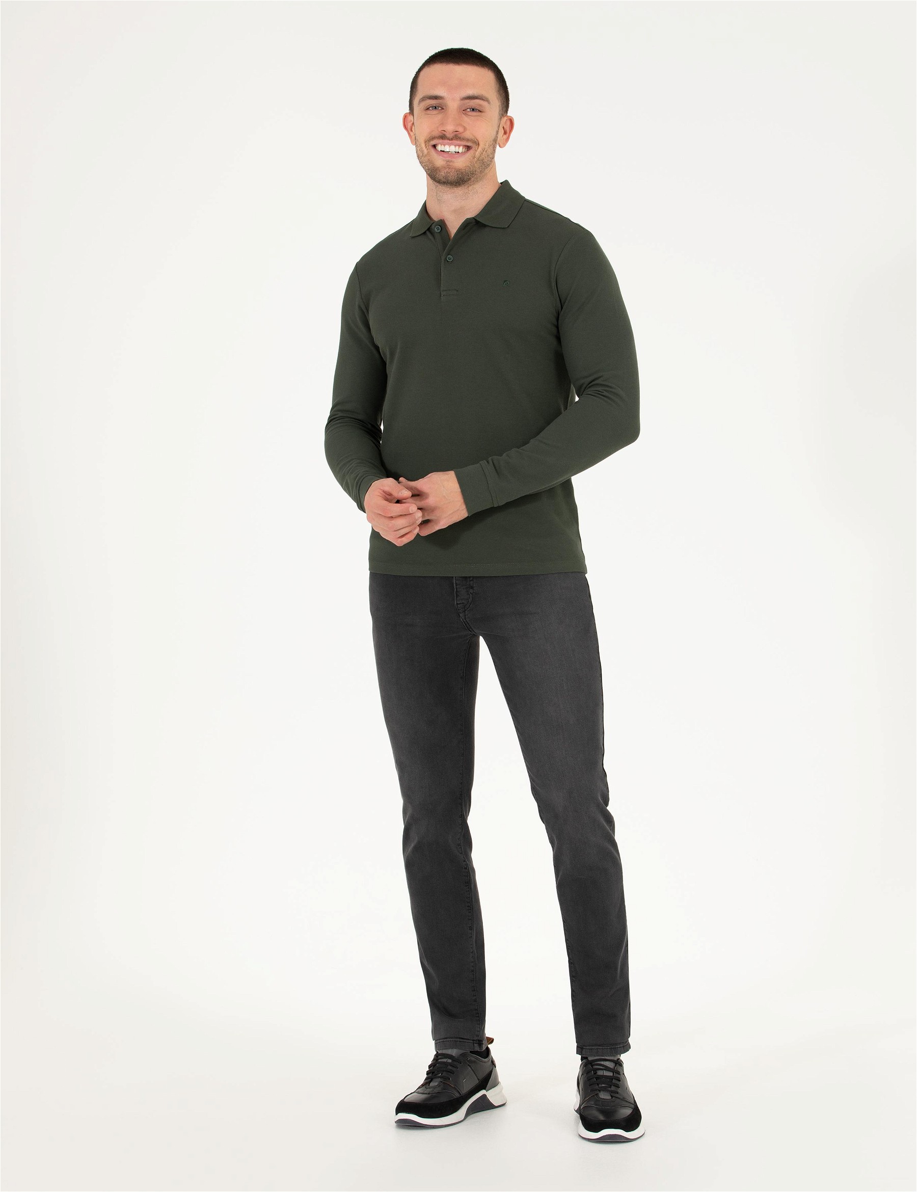 Koyu Yeşil Slim Fit Basic Sweatshirt