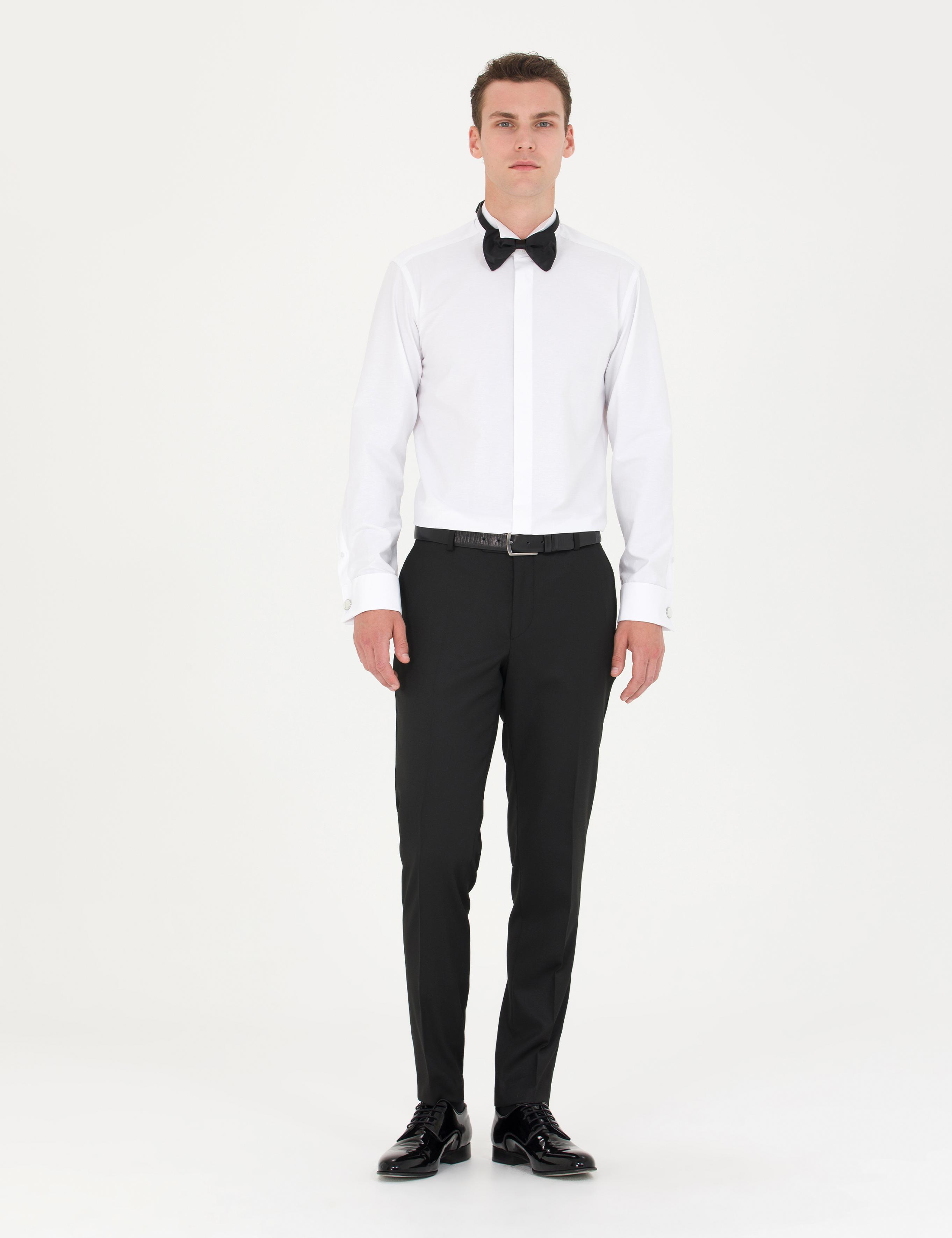 Beyaz Slim Fit Smokin Gömlek