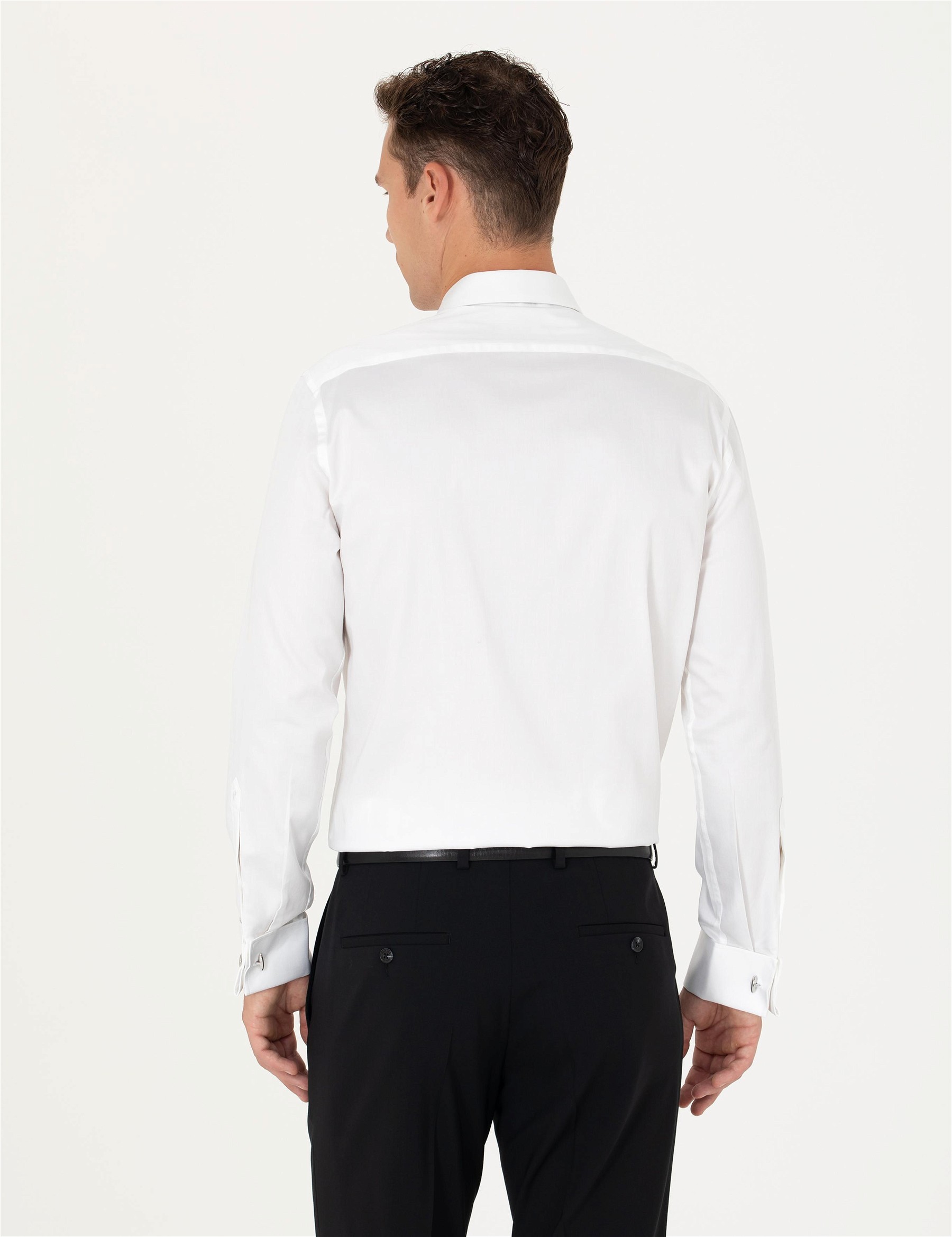 Beyaz Slim Fit Uzun Kollu Basic Gömlek