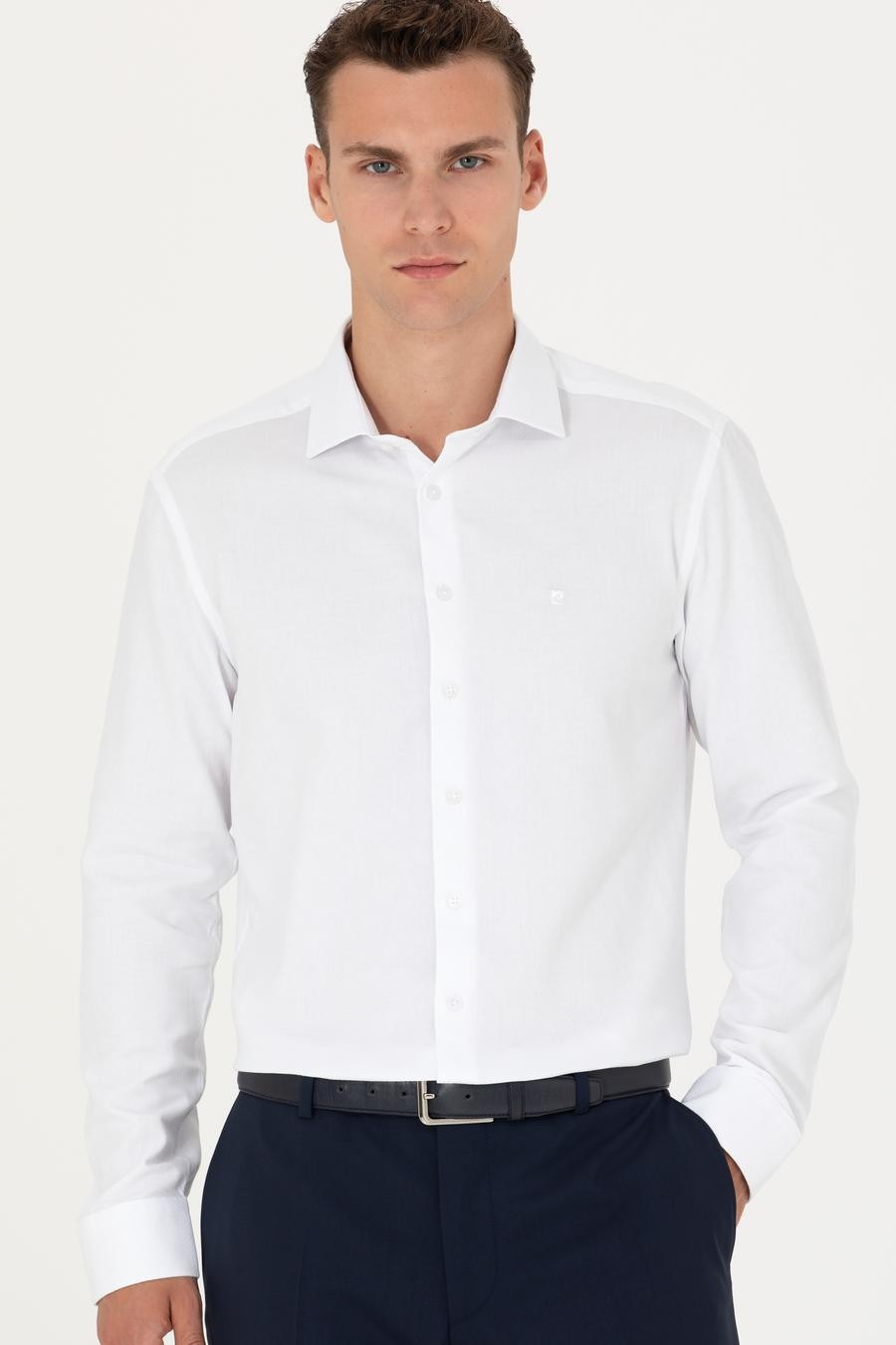 Beyaz Slim Fit Uzun Kollu Gömlek