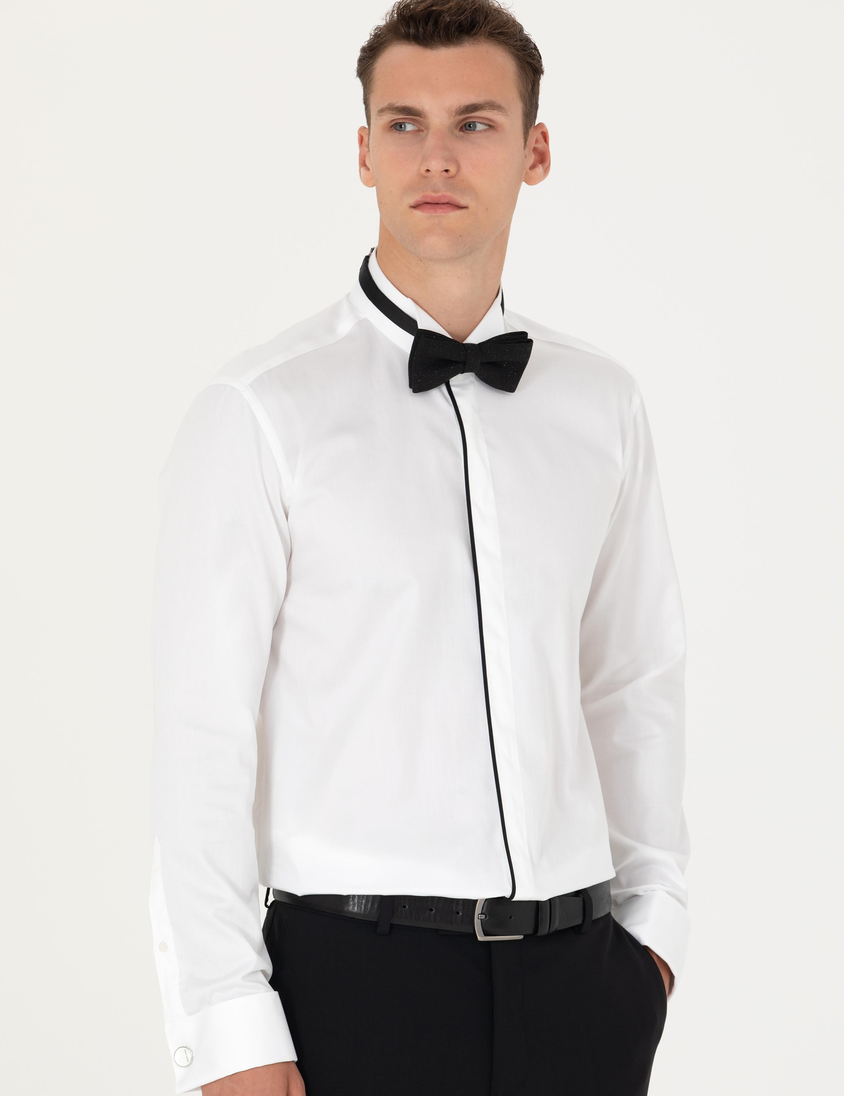 Beyaz Slim Fit Smokin Gömlek